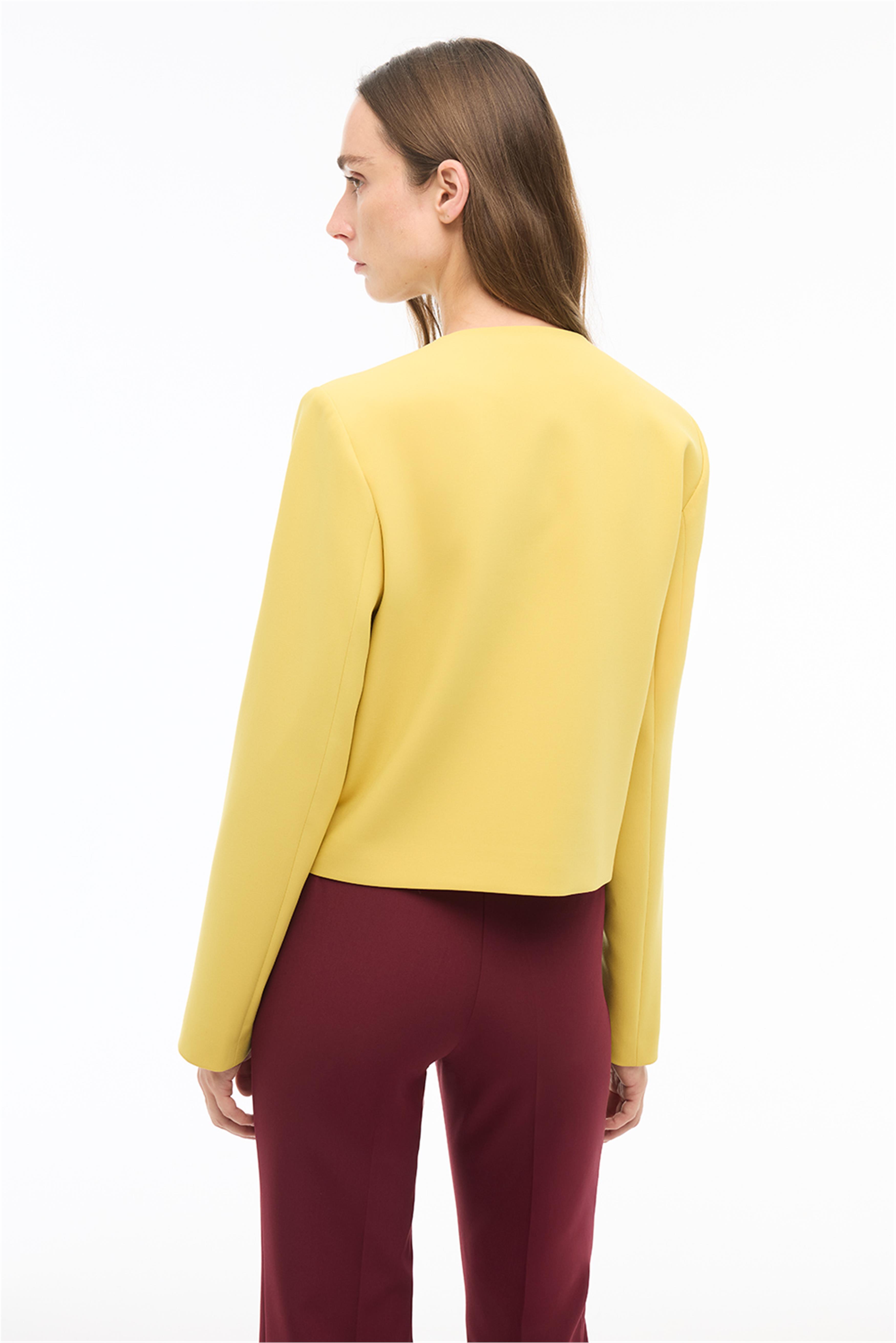 Hardal Yuvarlak Yaka Kısa Ceket