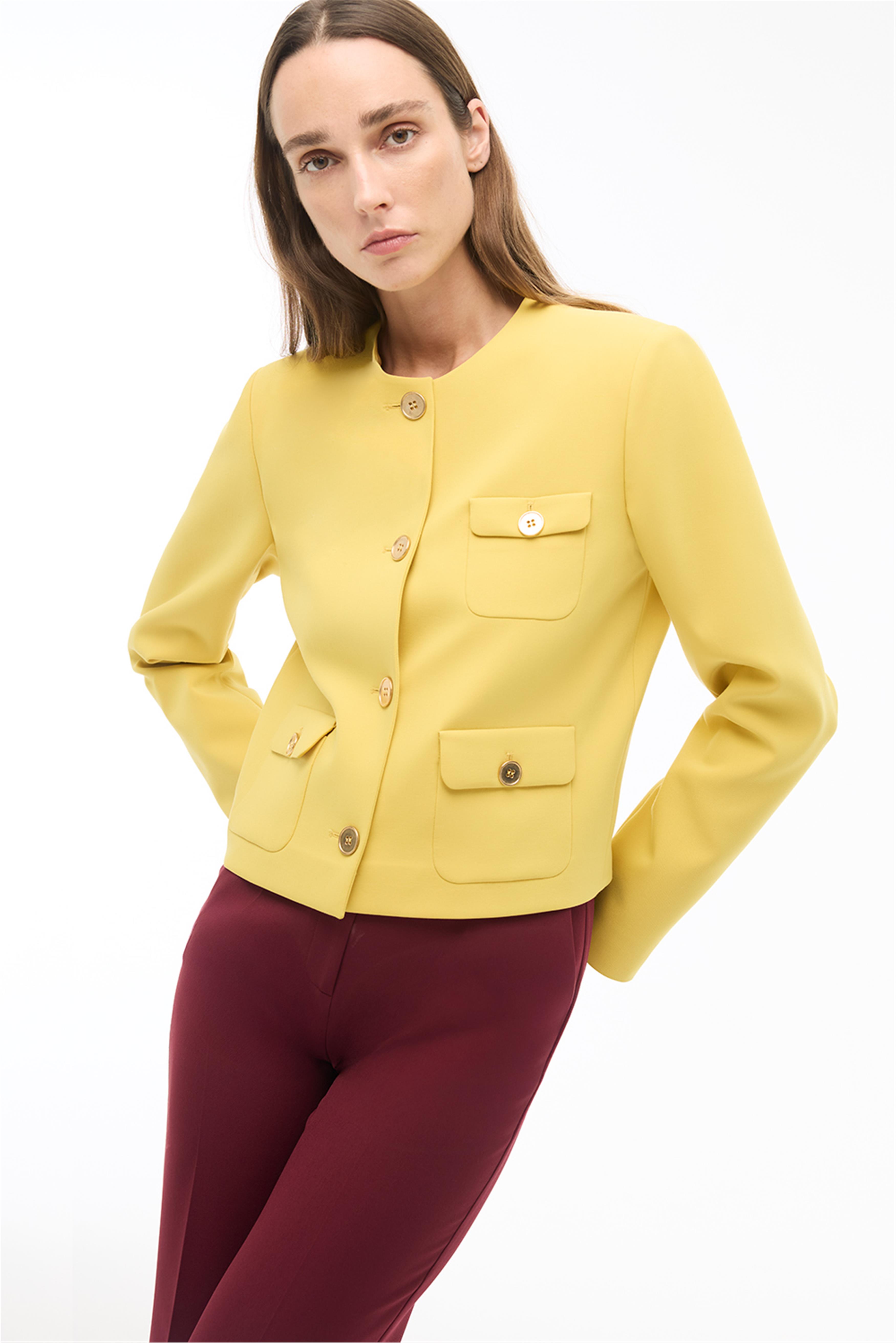 Hardal Yuvarlak Yaka Kısa Ceket