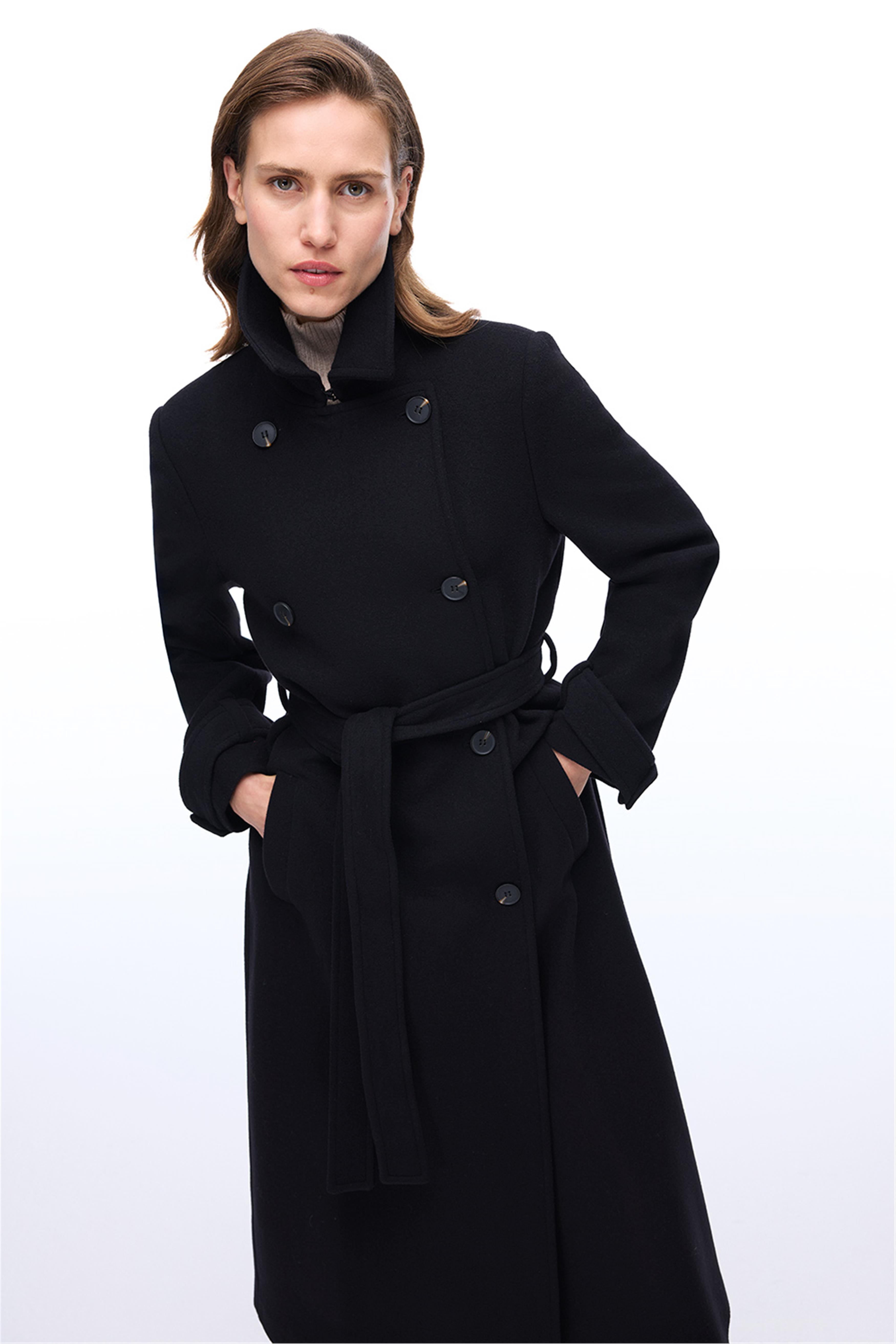 Hope Rahat Kalıp Gömlek Yaka Siyah Renk Kadın Kaban