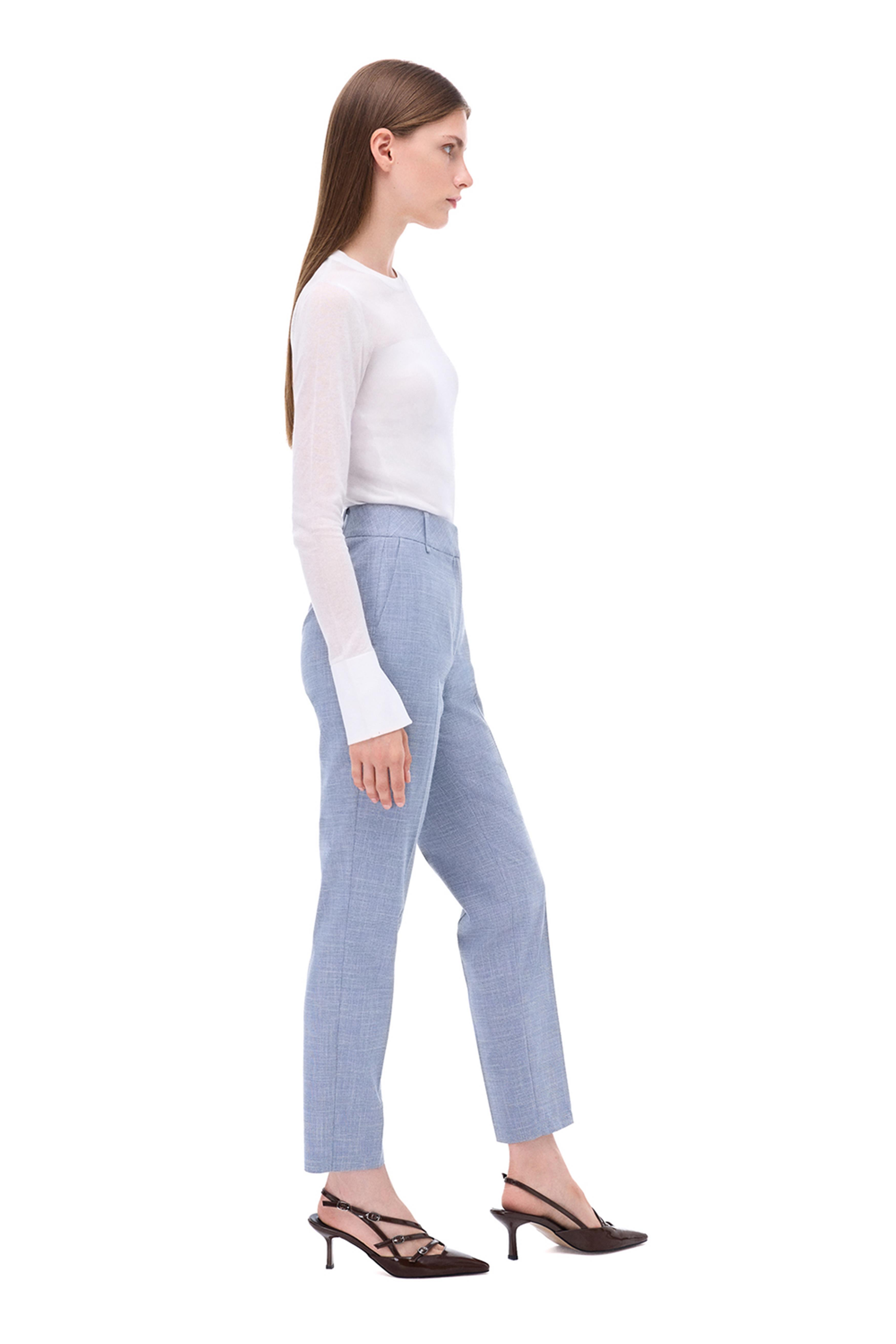 İndigo Ekoseli Yüksek Bel Boru Paça Pantolon