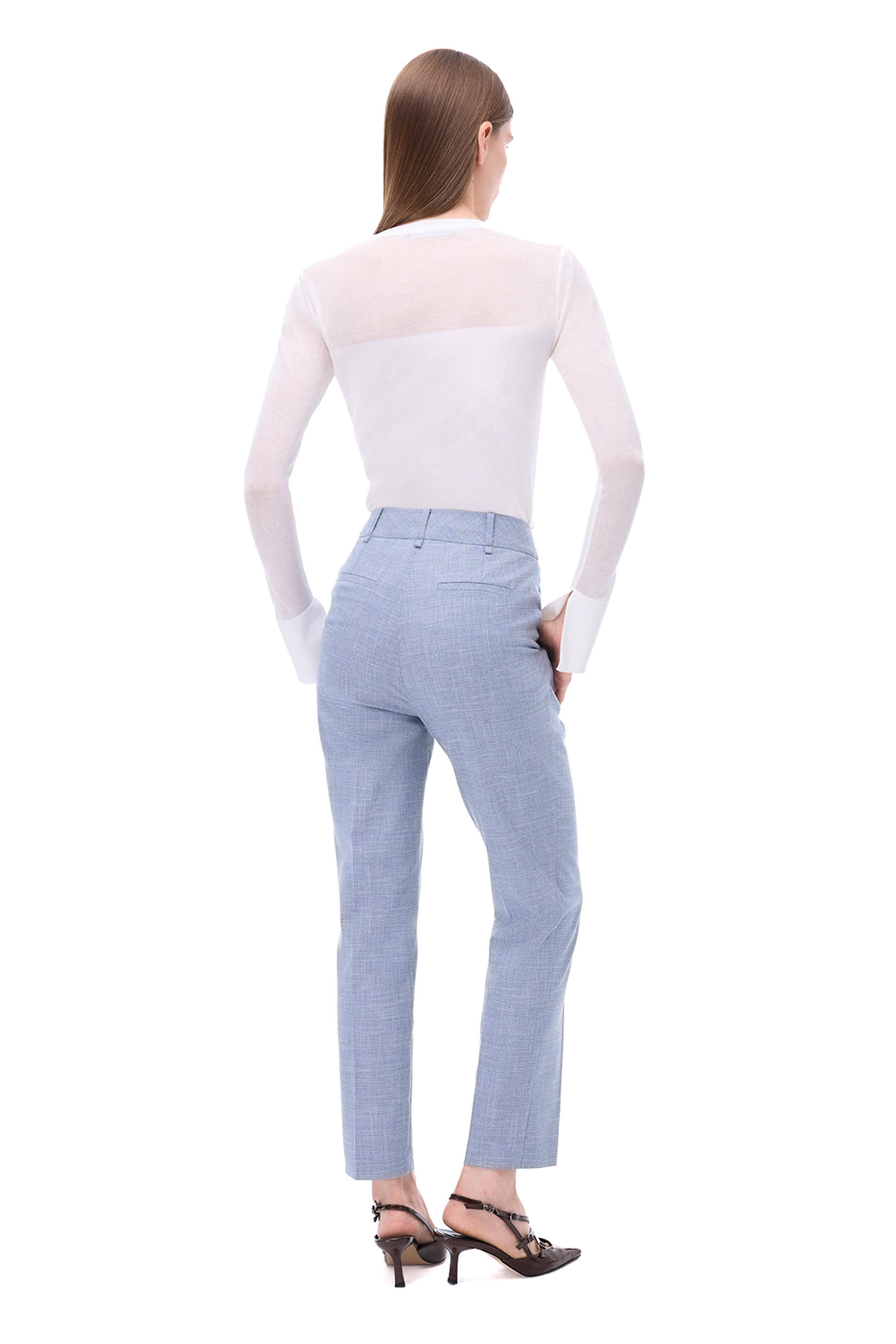 İndigo Ekoseli Yüksek Bel Boru Paça Pantolon