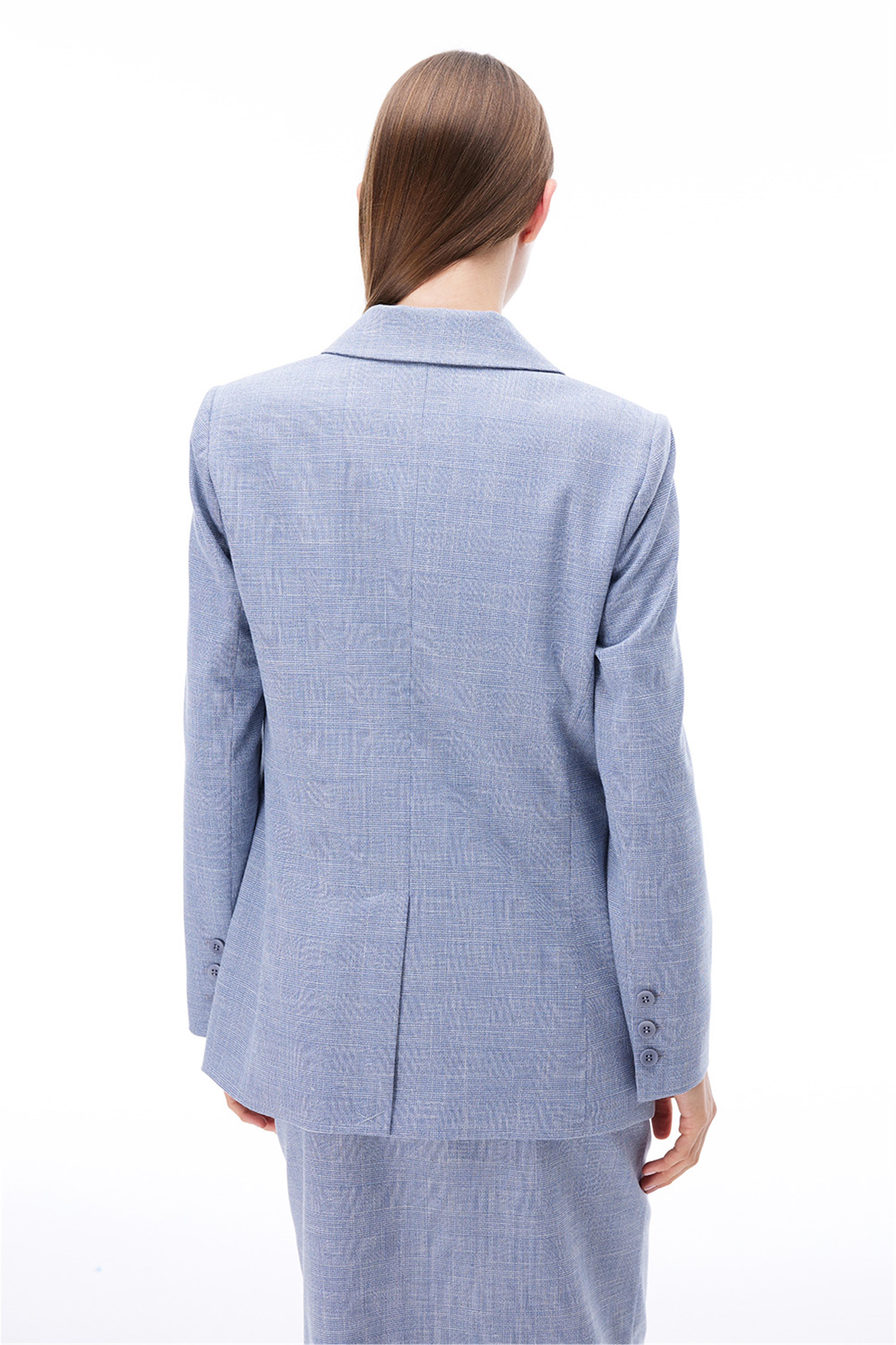 İndigo Slim Fit Ekoseli Ceket