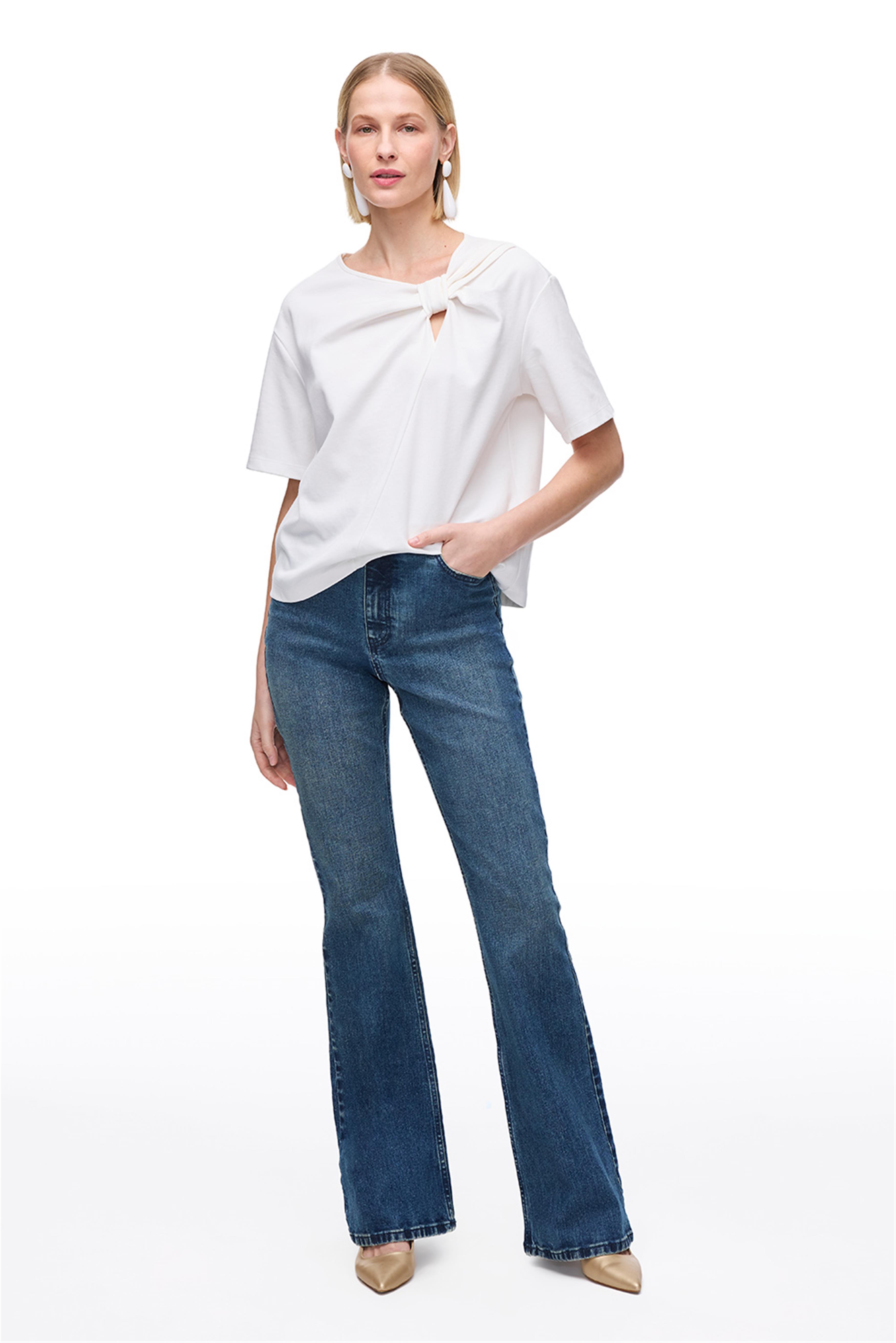 İndigo Yüksek Bel Slim Fit Denim Pantolon