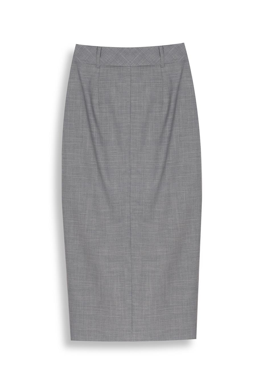 İndigo Yüksek Bel Slim Fit Ekose Midi Etek