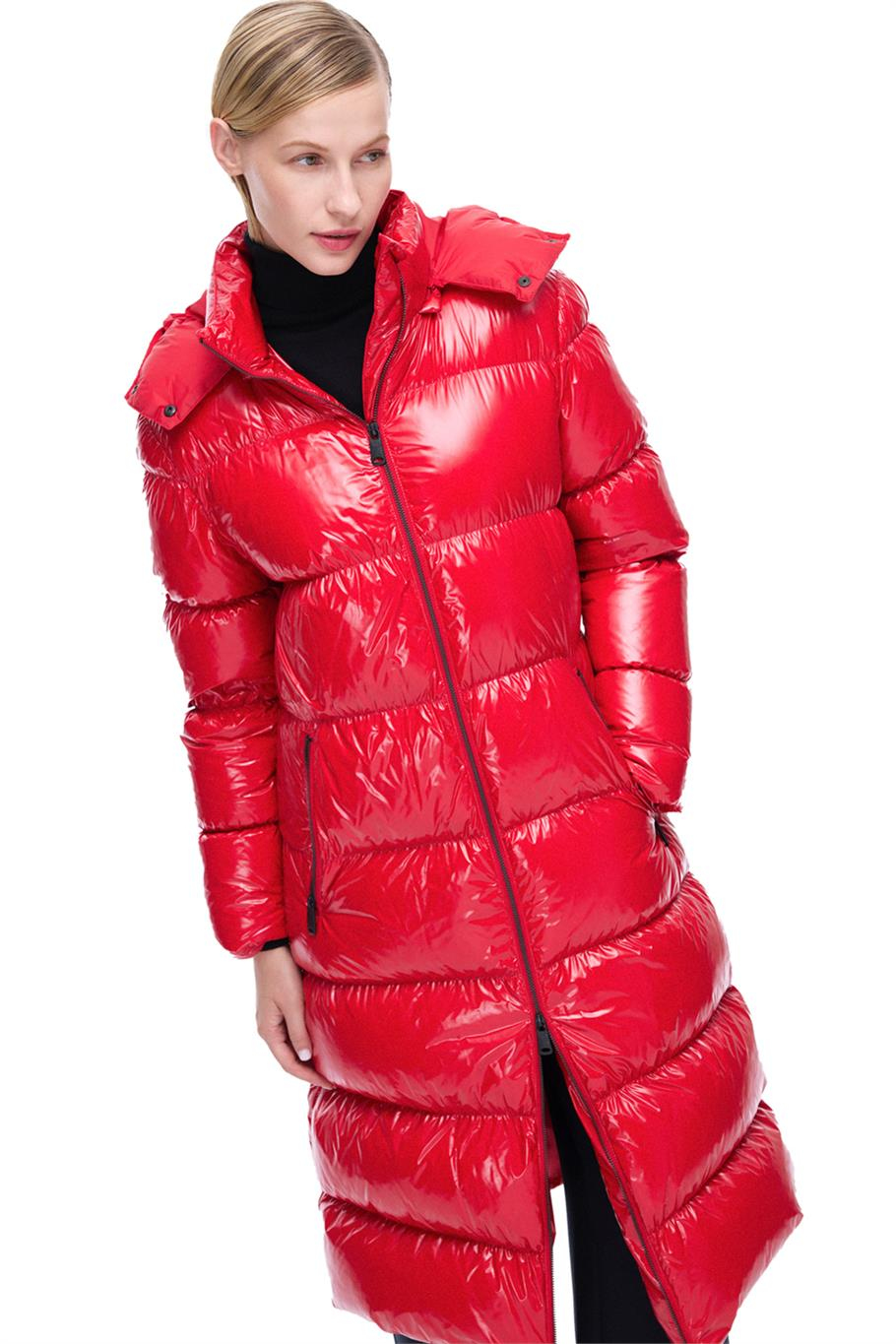 Jayas Regular Fit Midi Boy Takma Kol Yarım Dik Yaka Kırmızı Renk Kadın Mont
