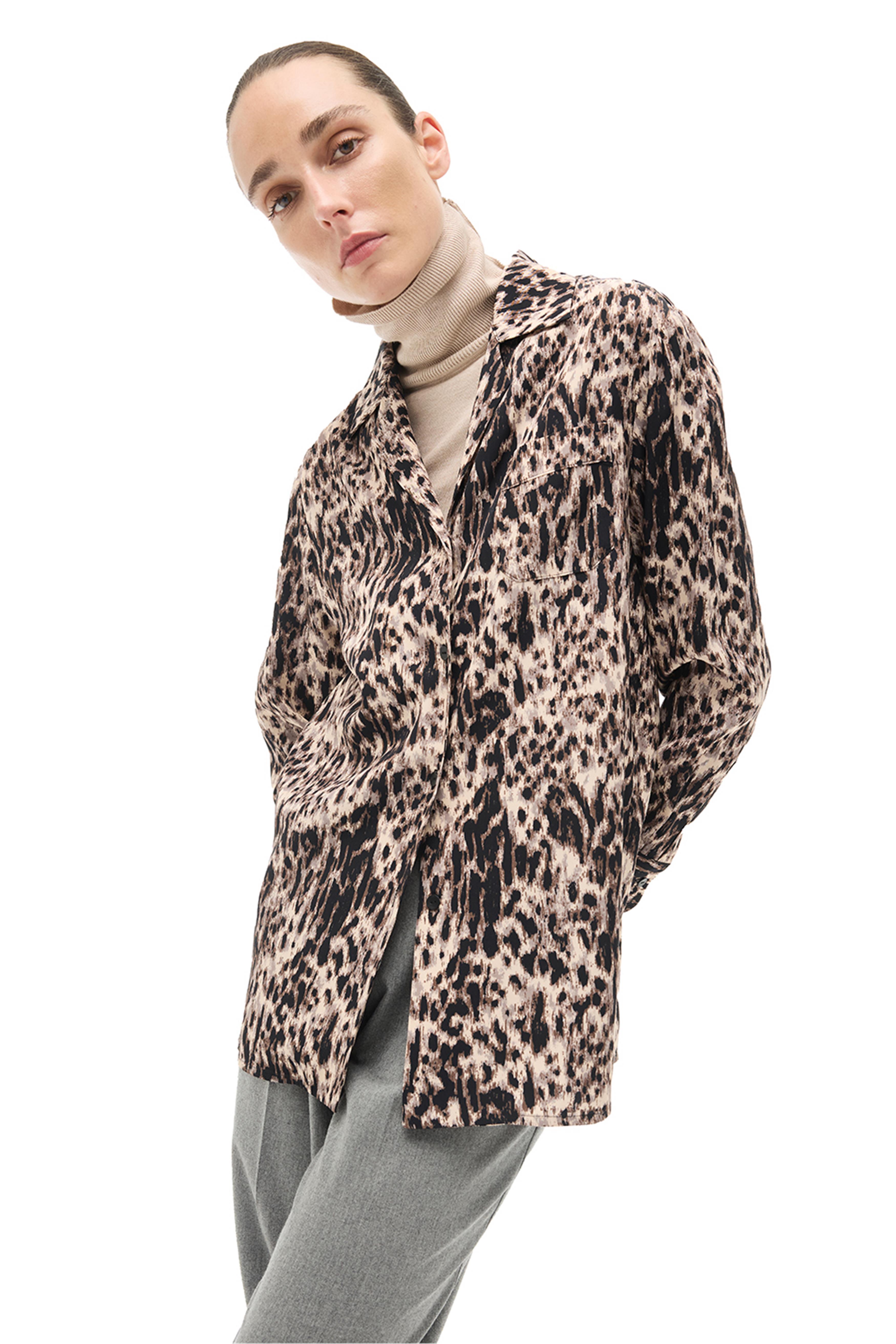 Kahverengi Klasik Yaka Leopar Gömlek