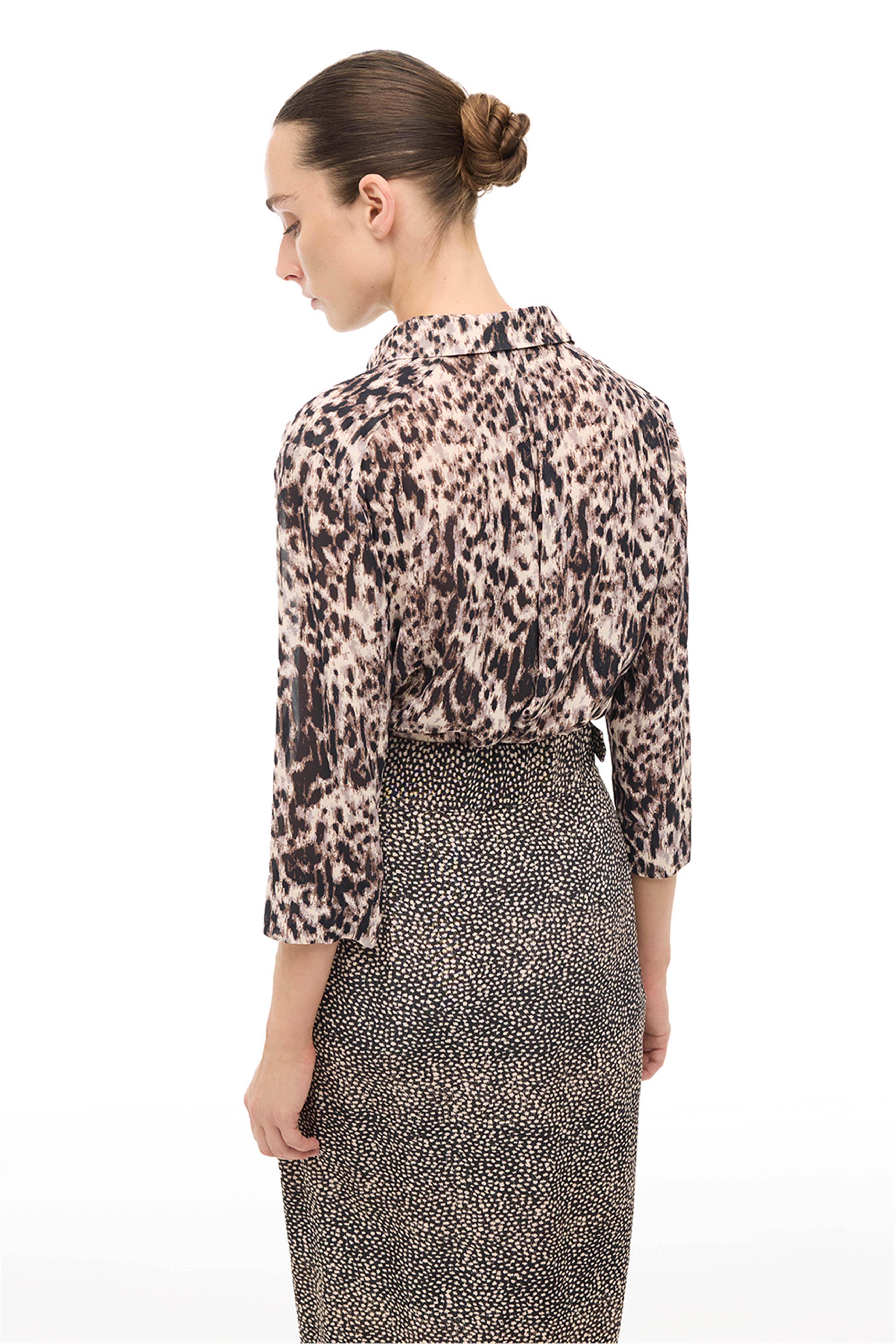 Kahverengi Klasik Yaka Leopar Gömlek