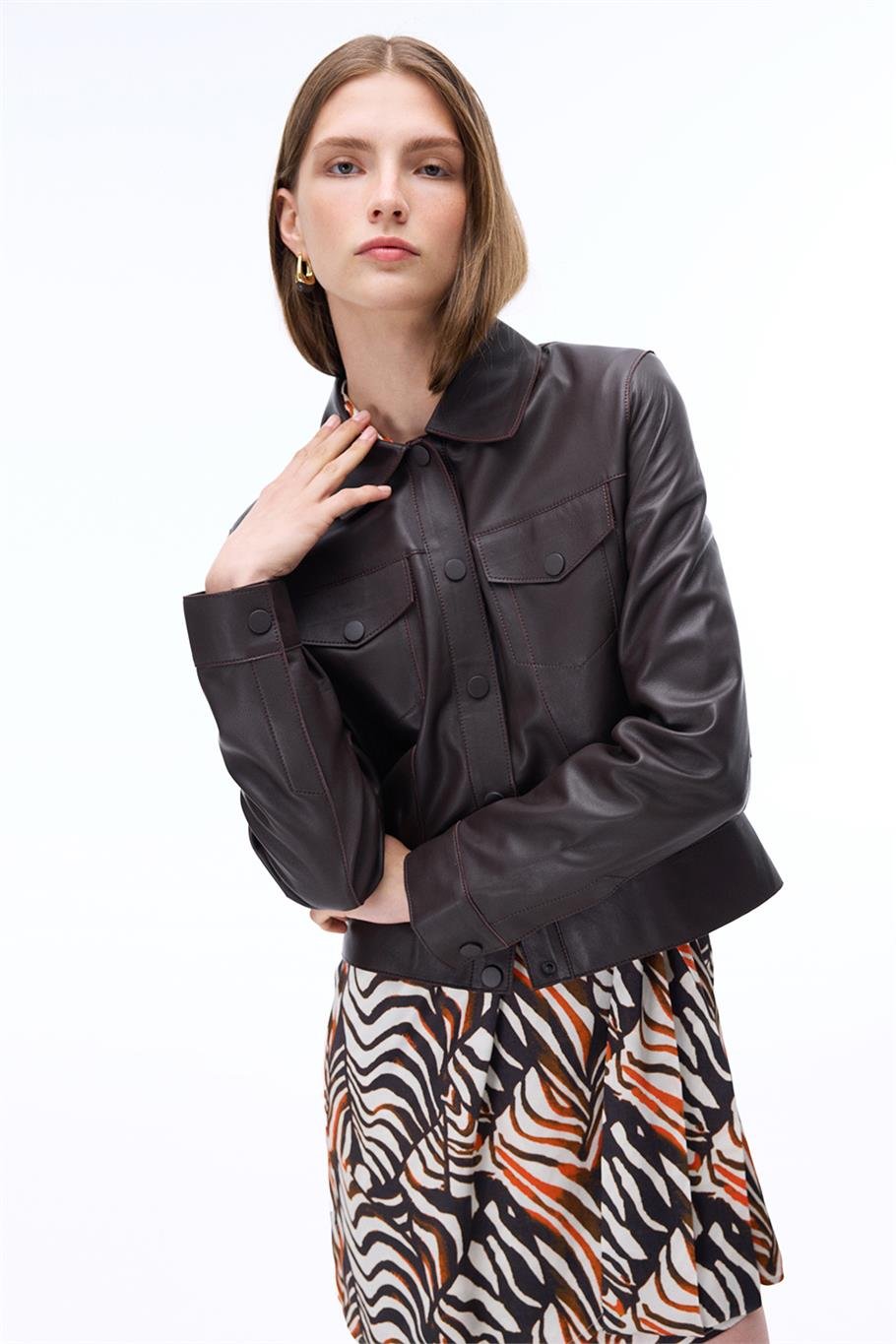 Kahverengi Klasik Yaka Slim Fit Kısa Ceket