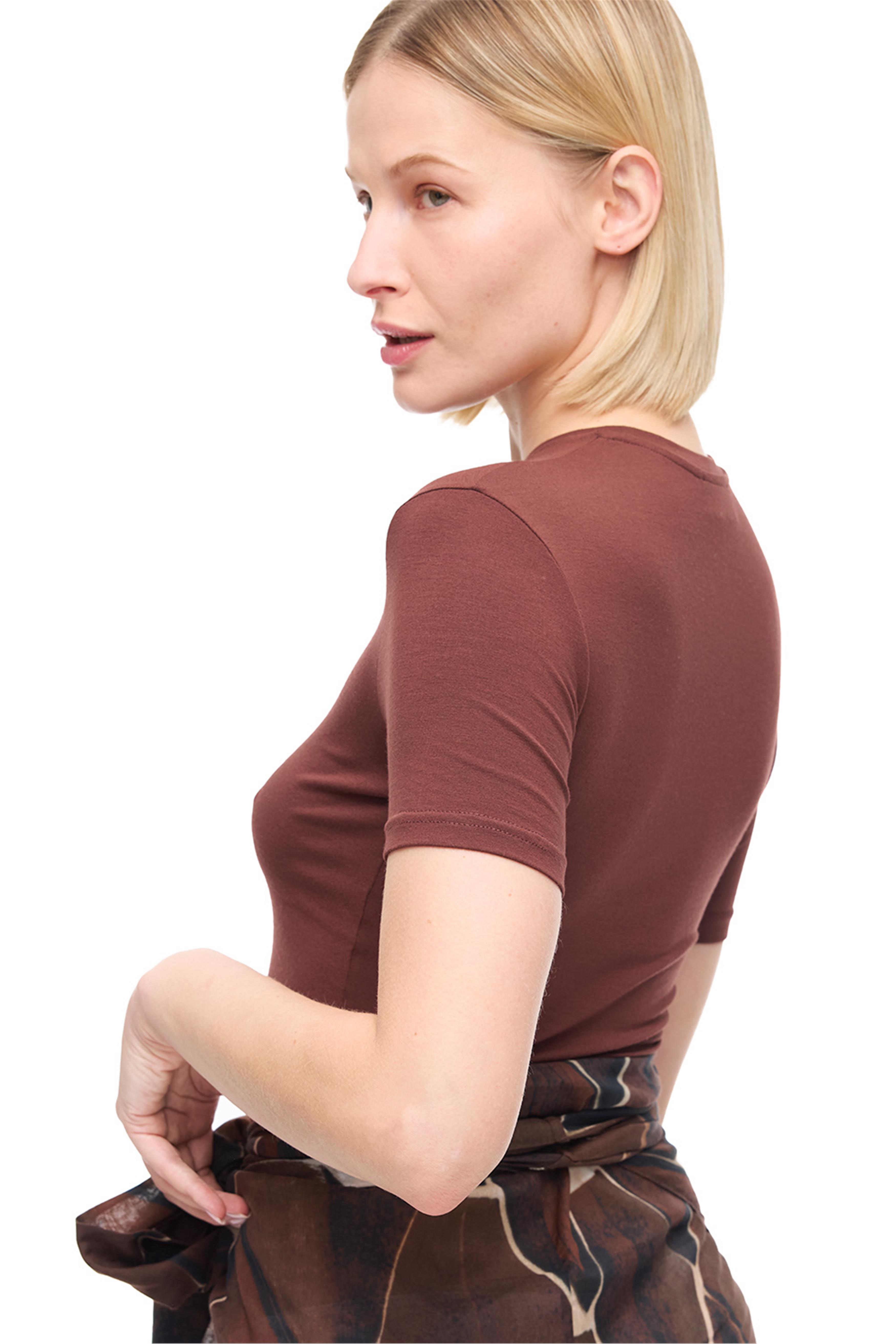 Kahverengi Slim Fit Basic Tişört