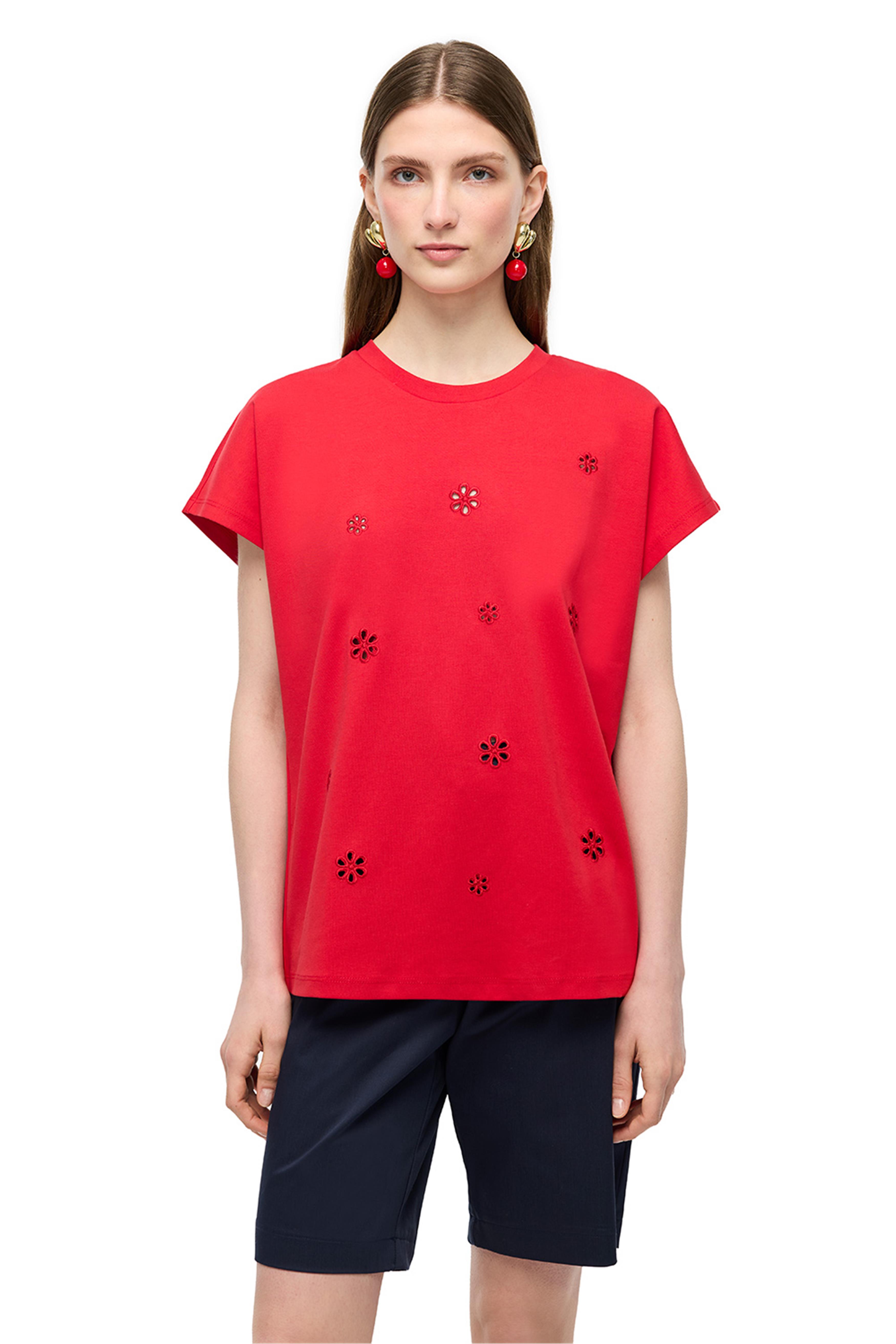 Kırmızı Bisiklet Yaka Pamuklu Tişört