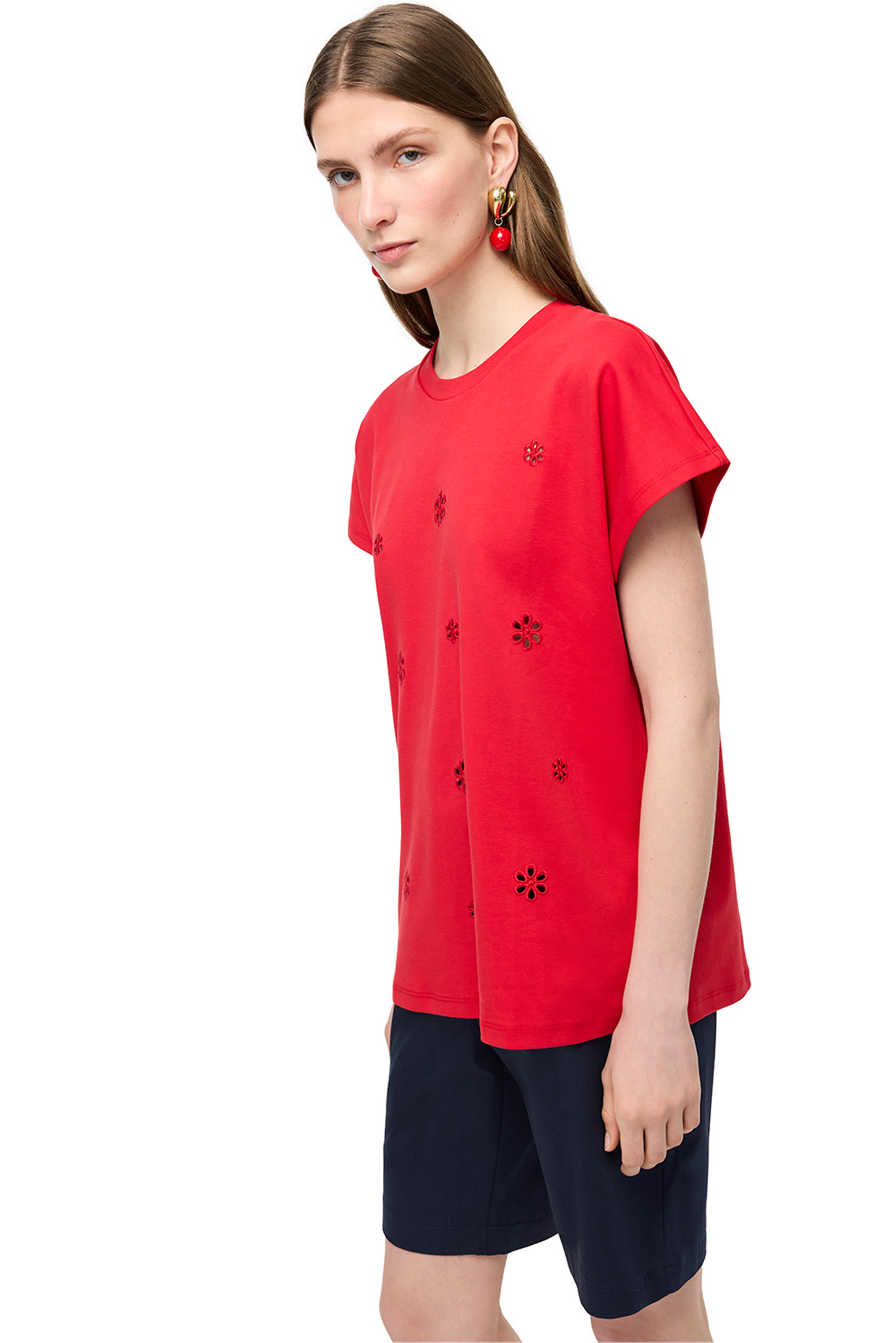 Kırmızı Bisiklet Yaka Pamuklu Tişört