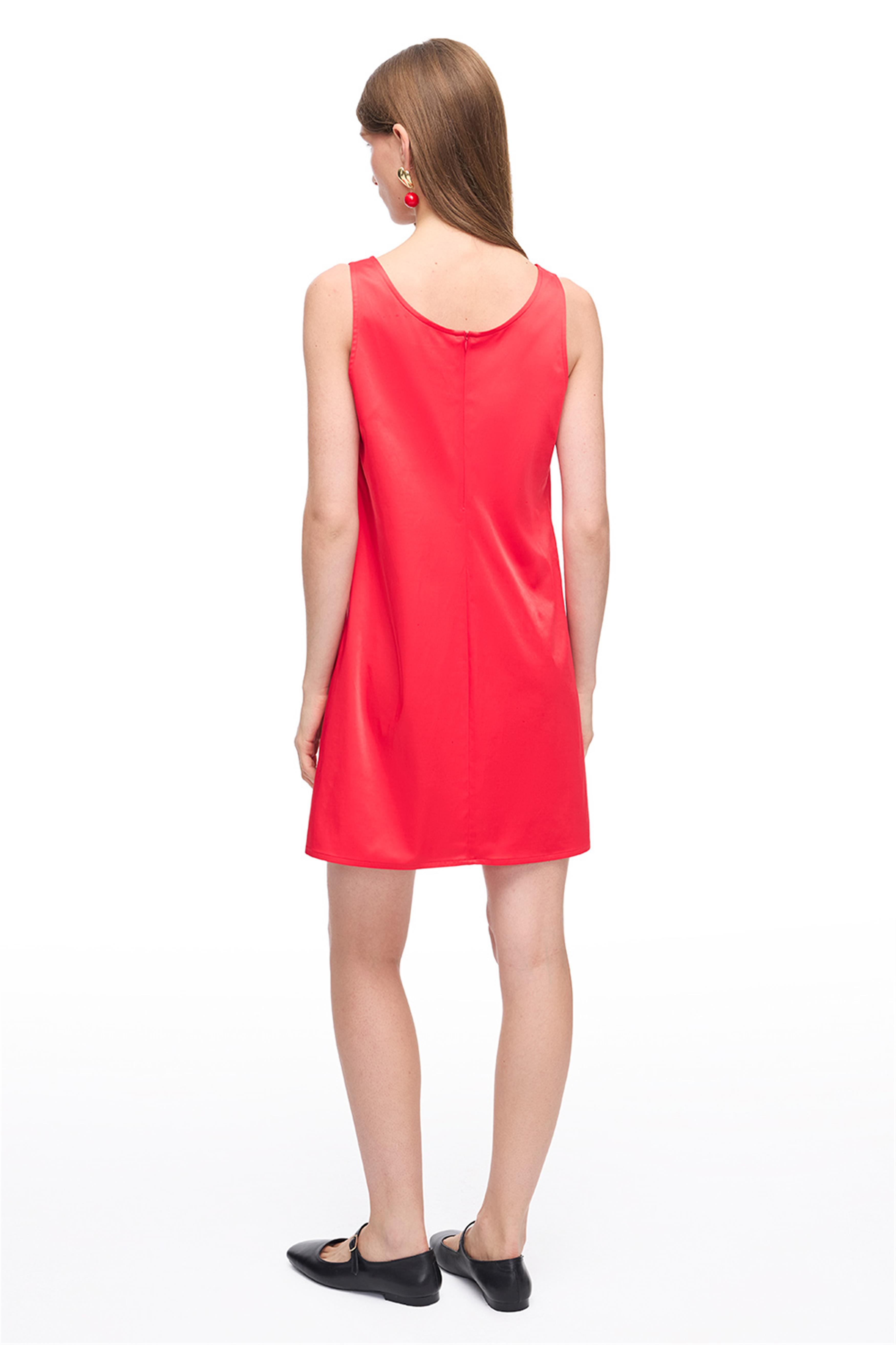 Kırmızı Fermuarlı Mini Kırmızı Elbise