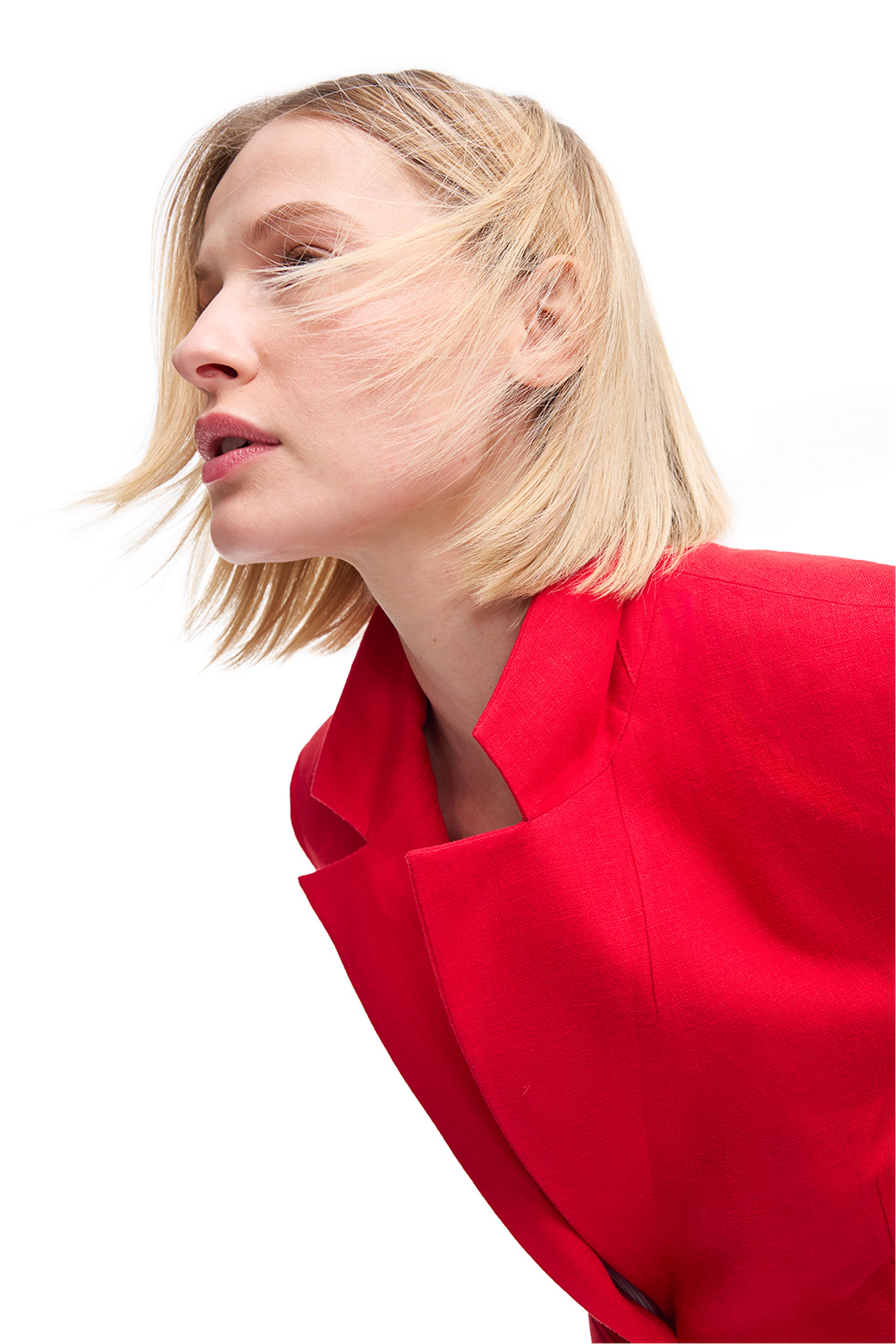 Kırmızı Klasik Yaka Keten Takım Ceket