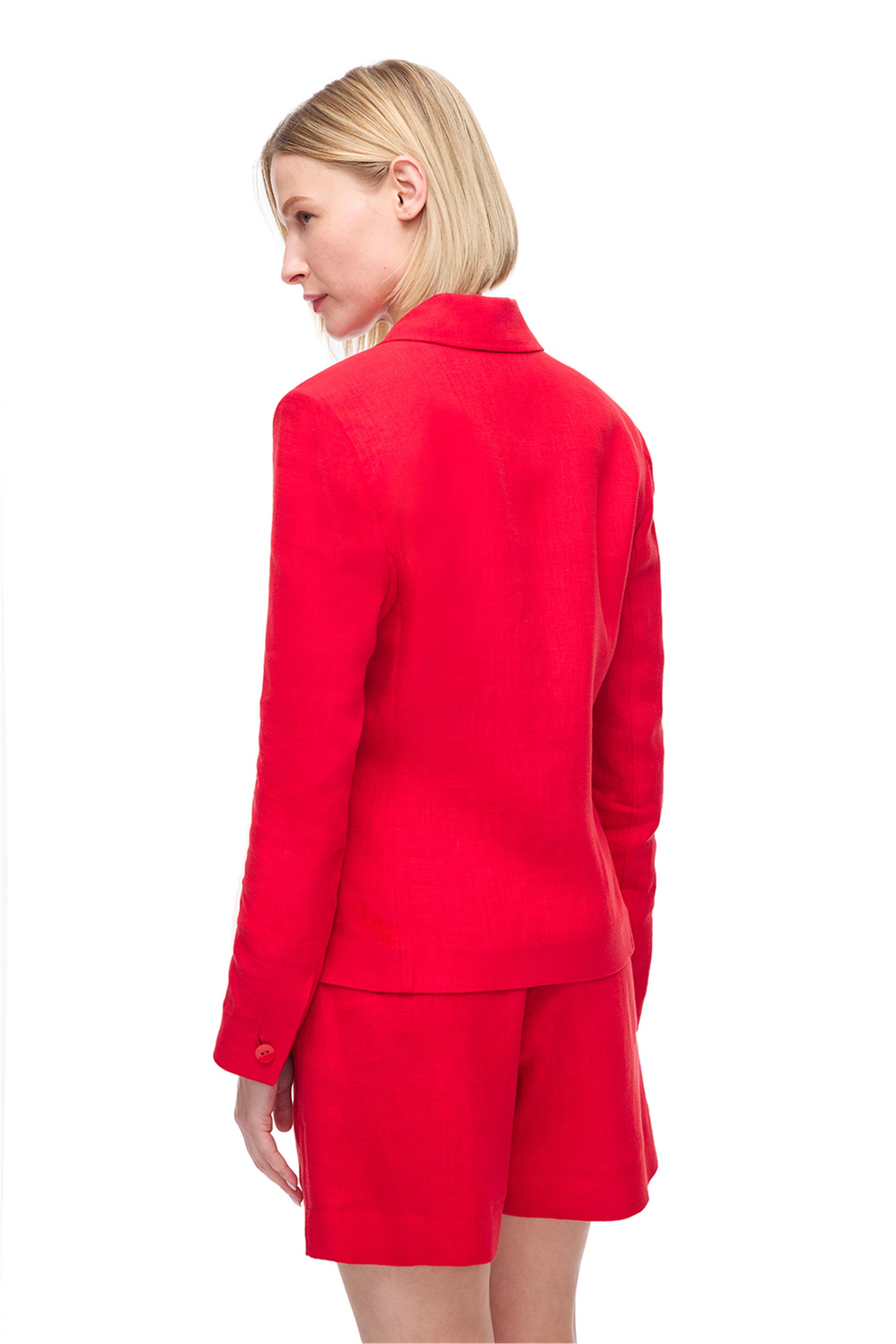 Kırmızı Klasik Yaka Keten Takım Ceket