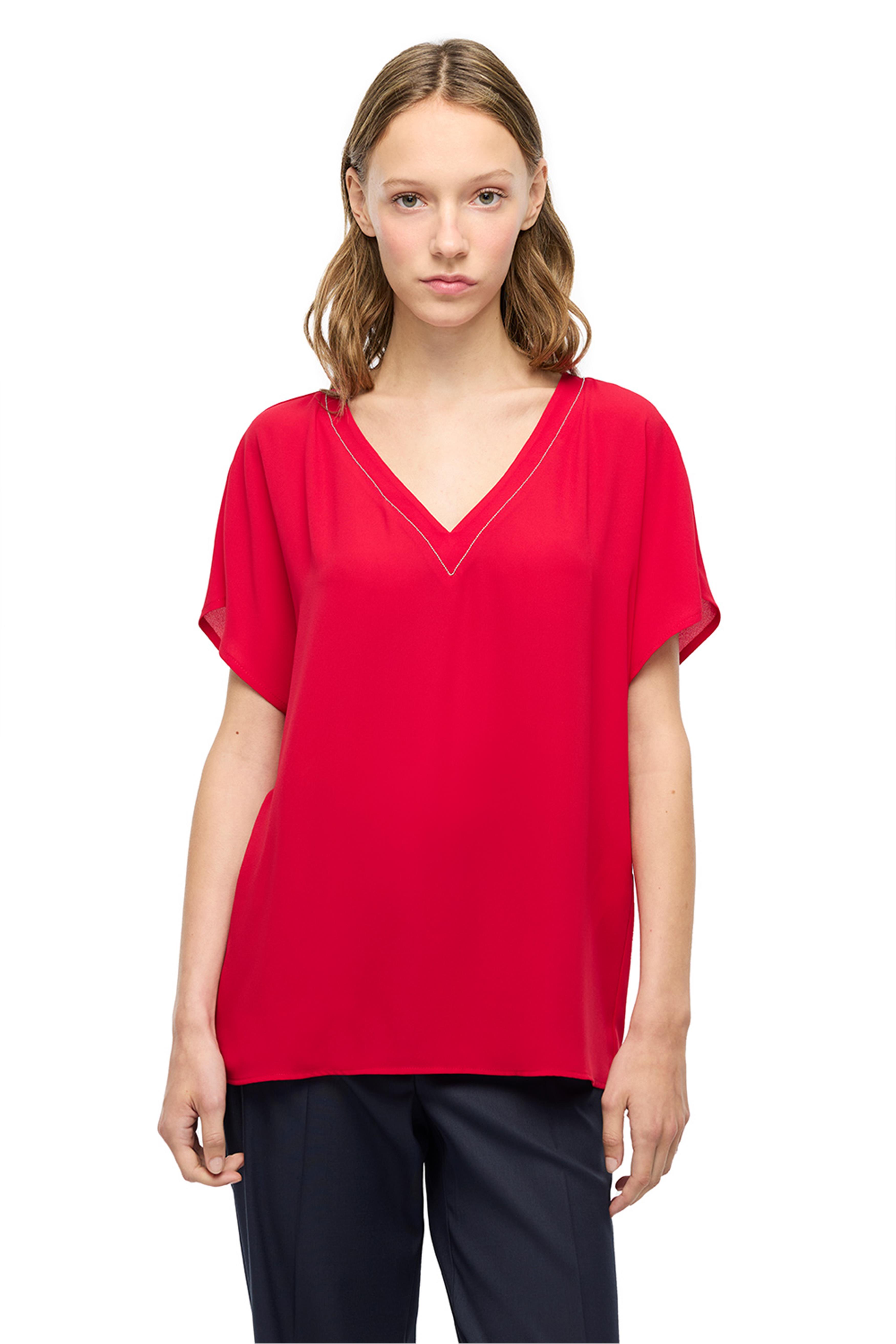 Kırmızı V Yaka Rahat Kalıp Bluz