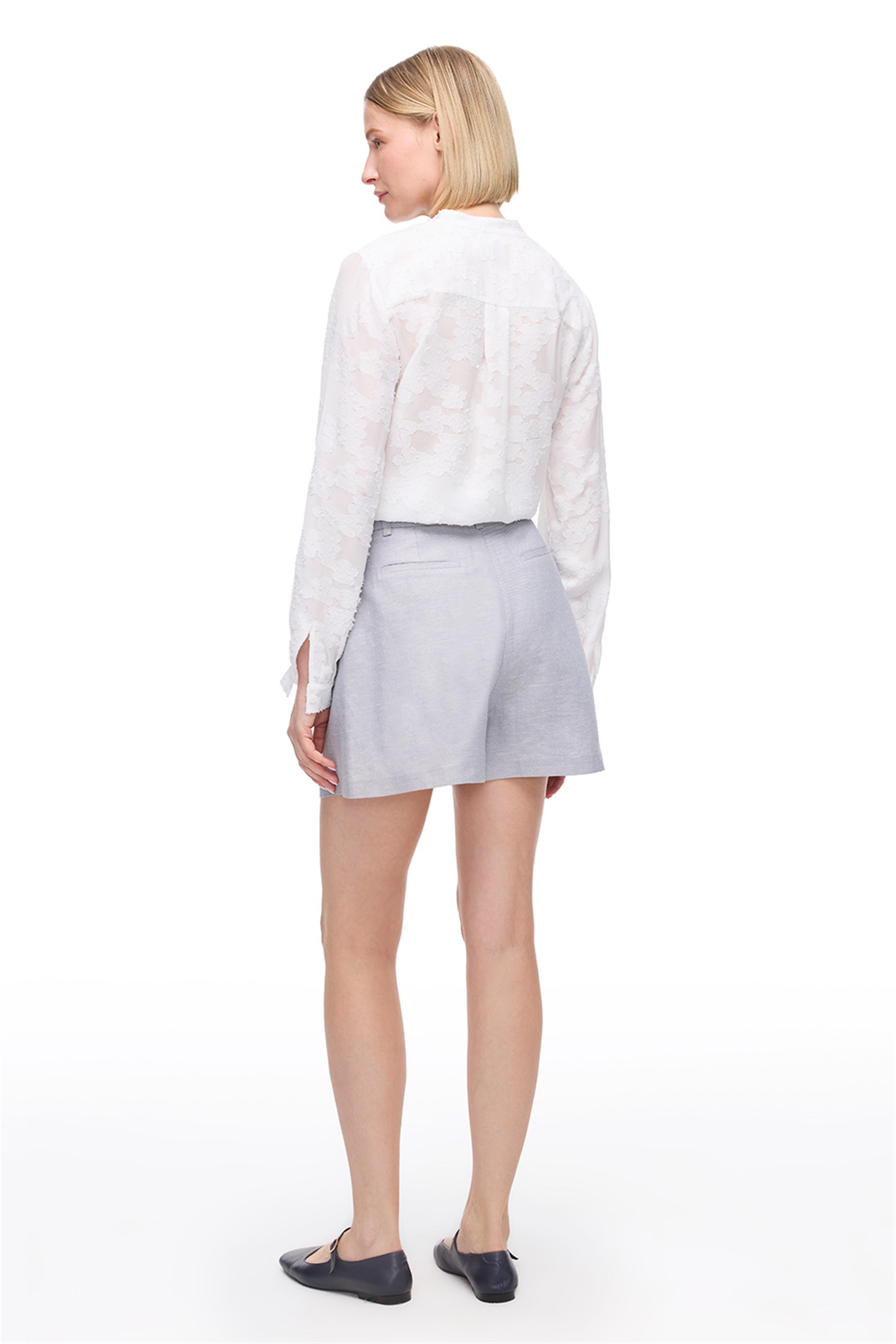 Koyu Gri Yüksek Bel Keten Şort