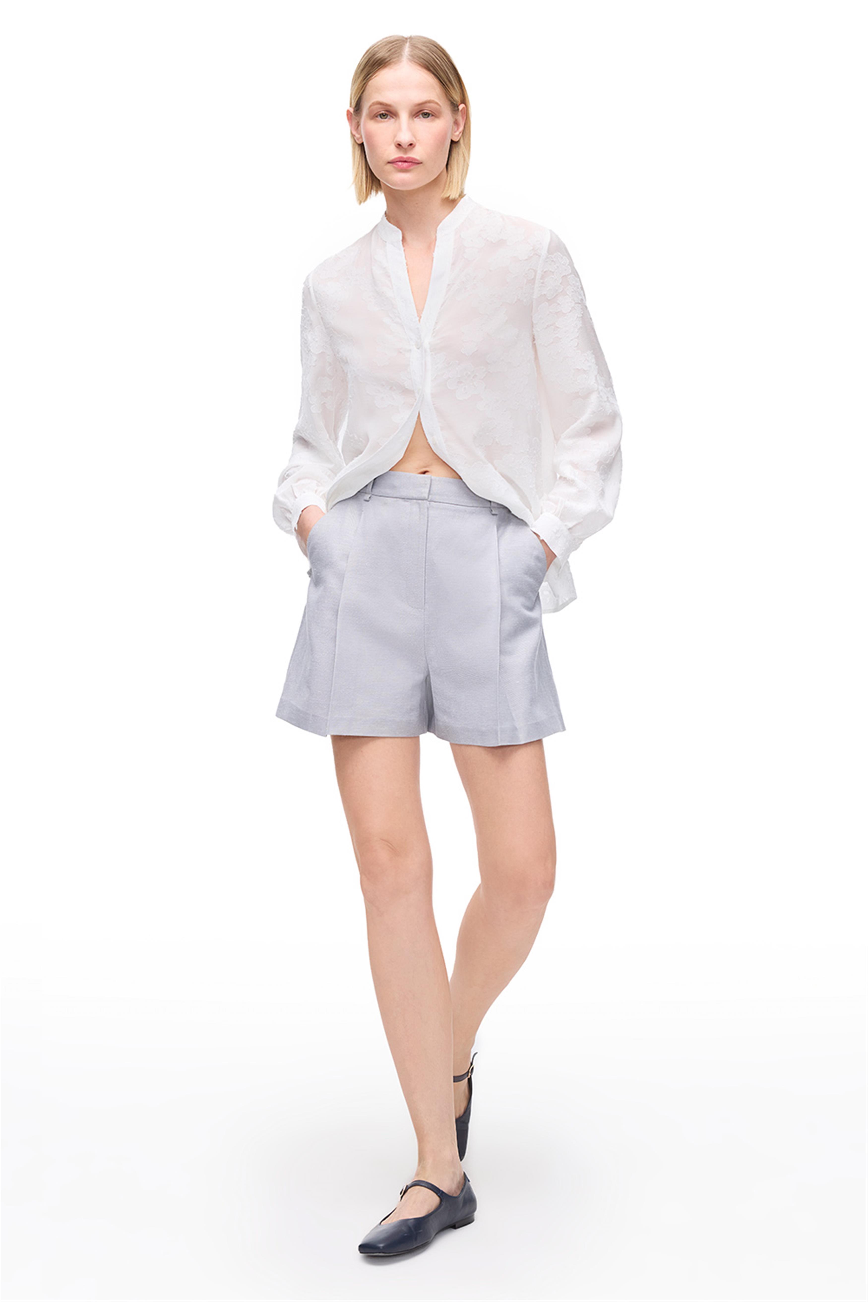 Koyu Gri Yüksek Bel Keten Şort