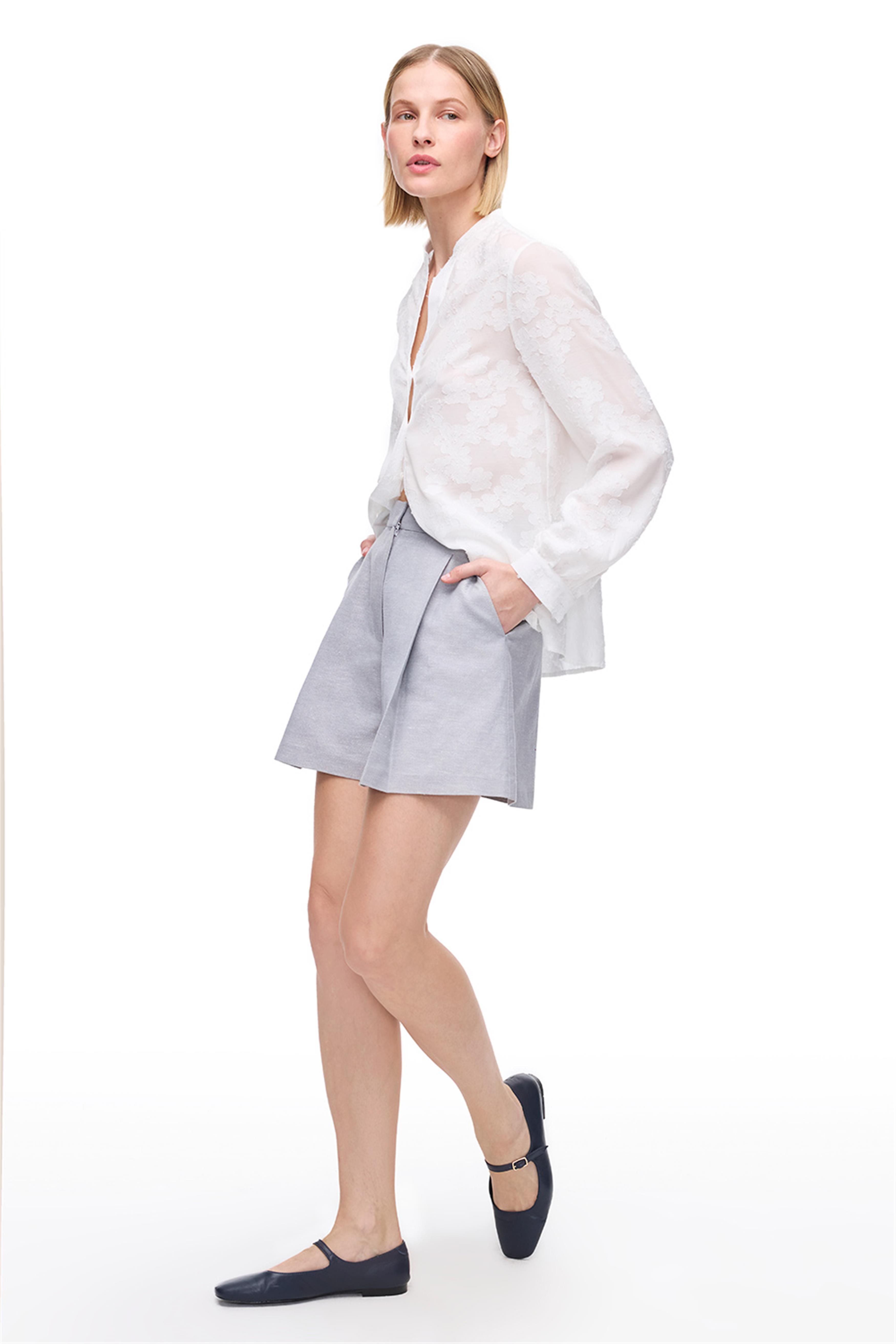 Koyu Gri Yüksek Bel Keten Şort