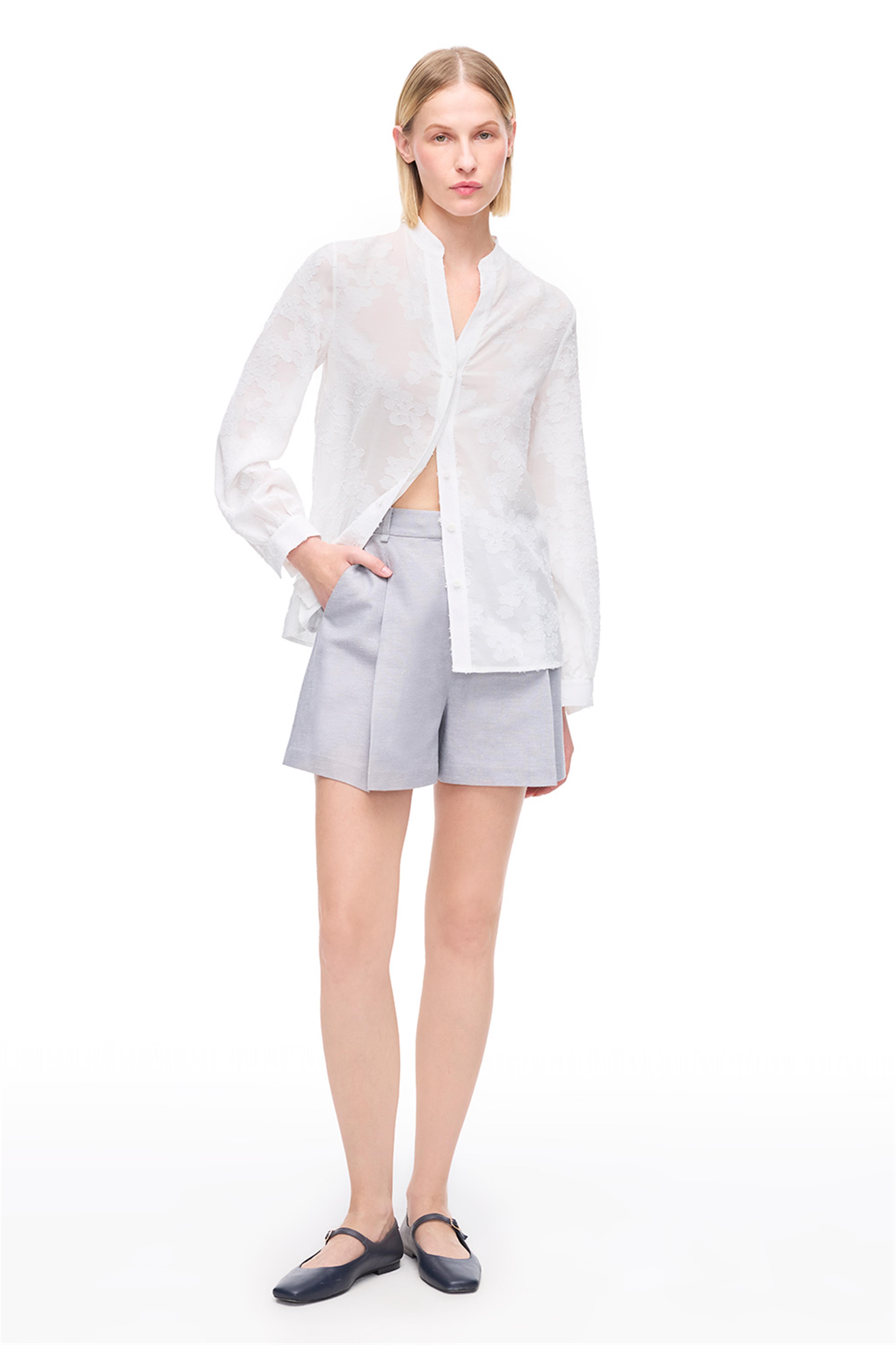 Koyu Gri Yüksek Bel Keten Şort