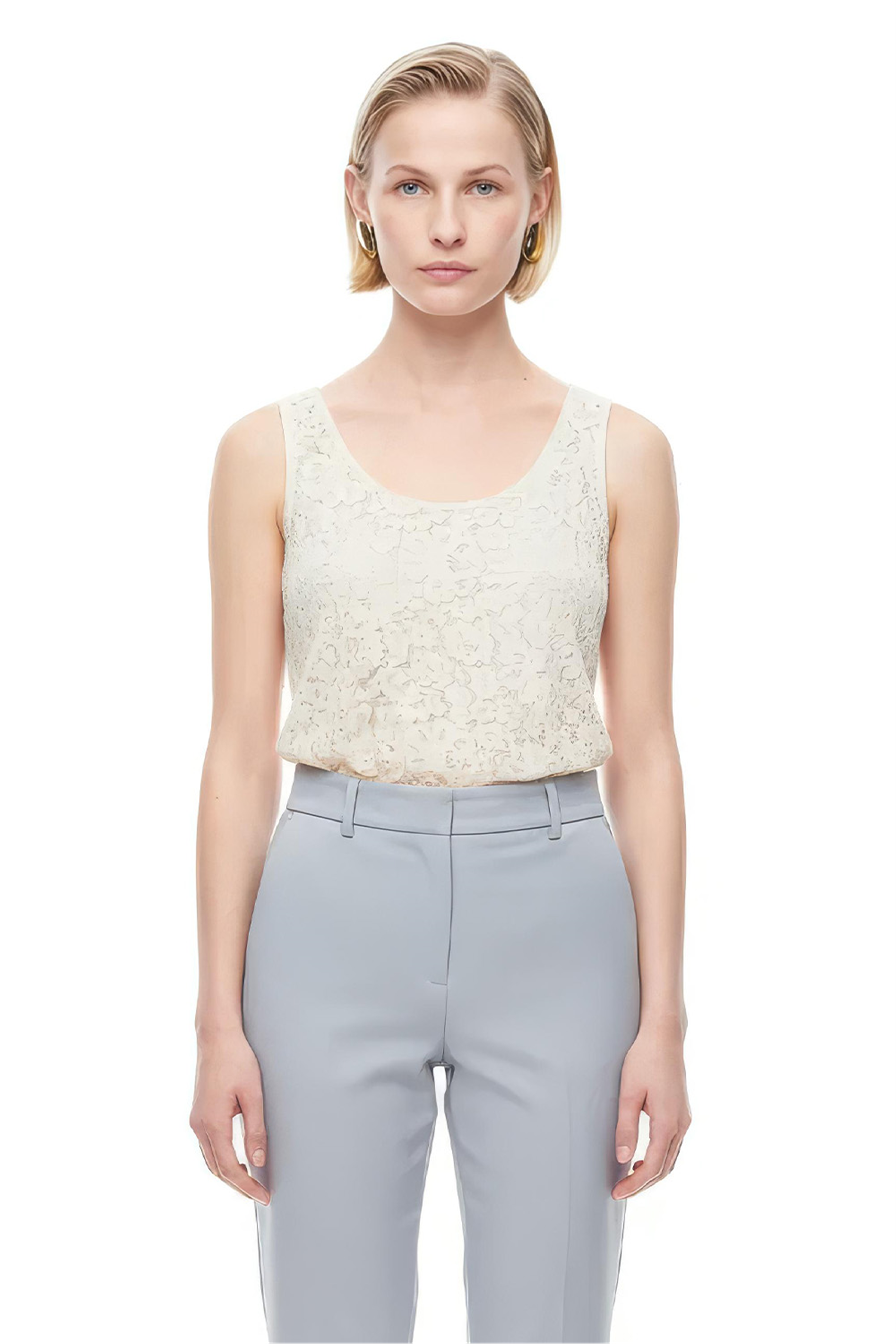 Krem İolite Regular Fit U Yaka Bluz