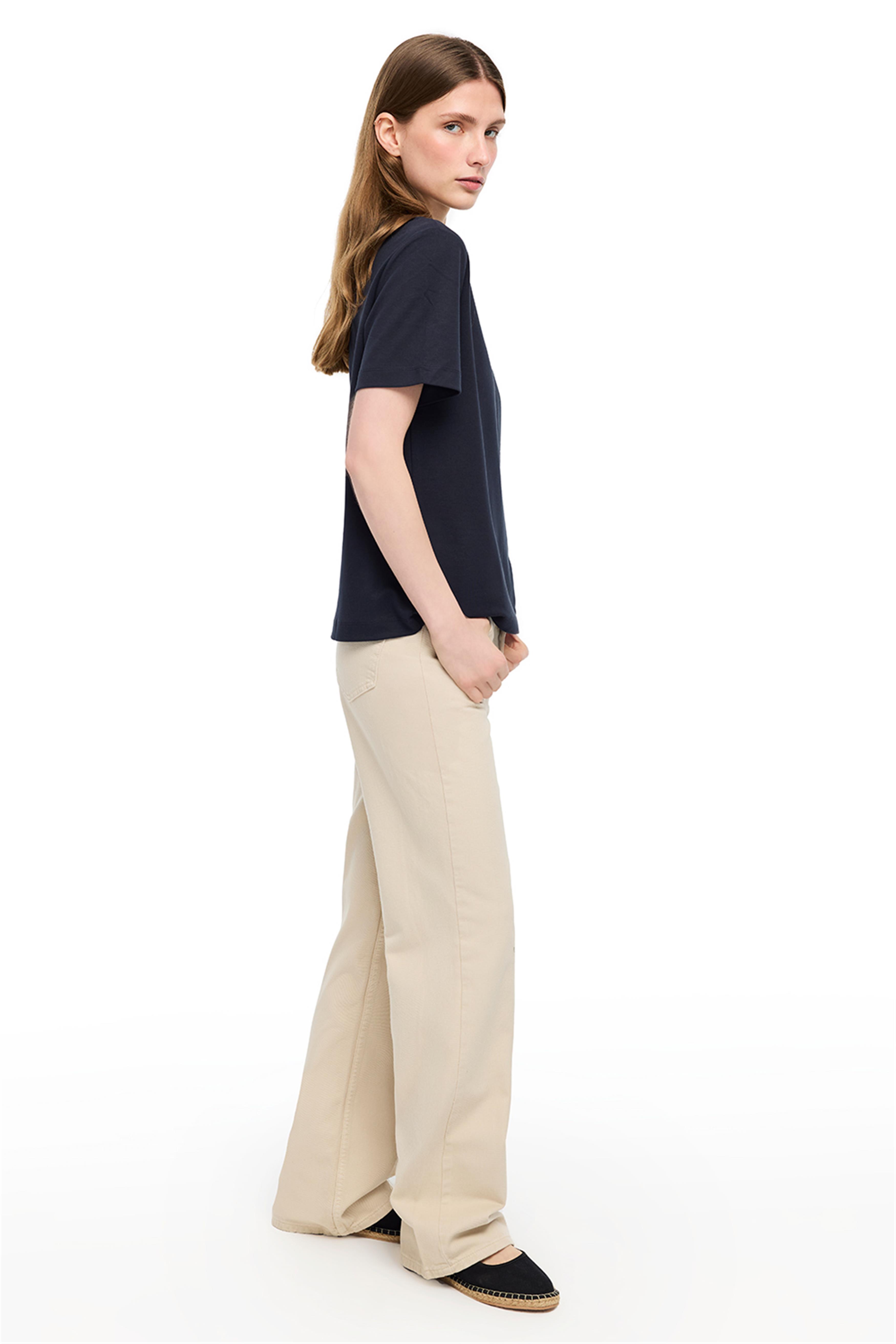 Lacivert %100 Pamuk Rahat Kalıp Bisiklet Yaka Tişört