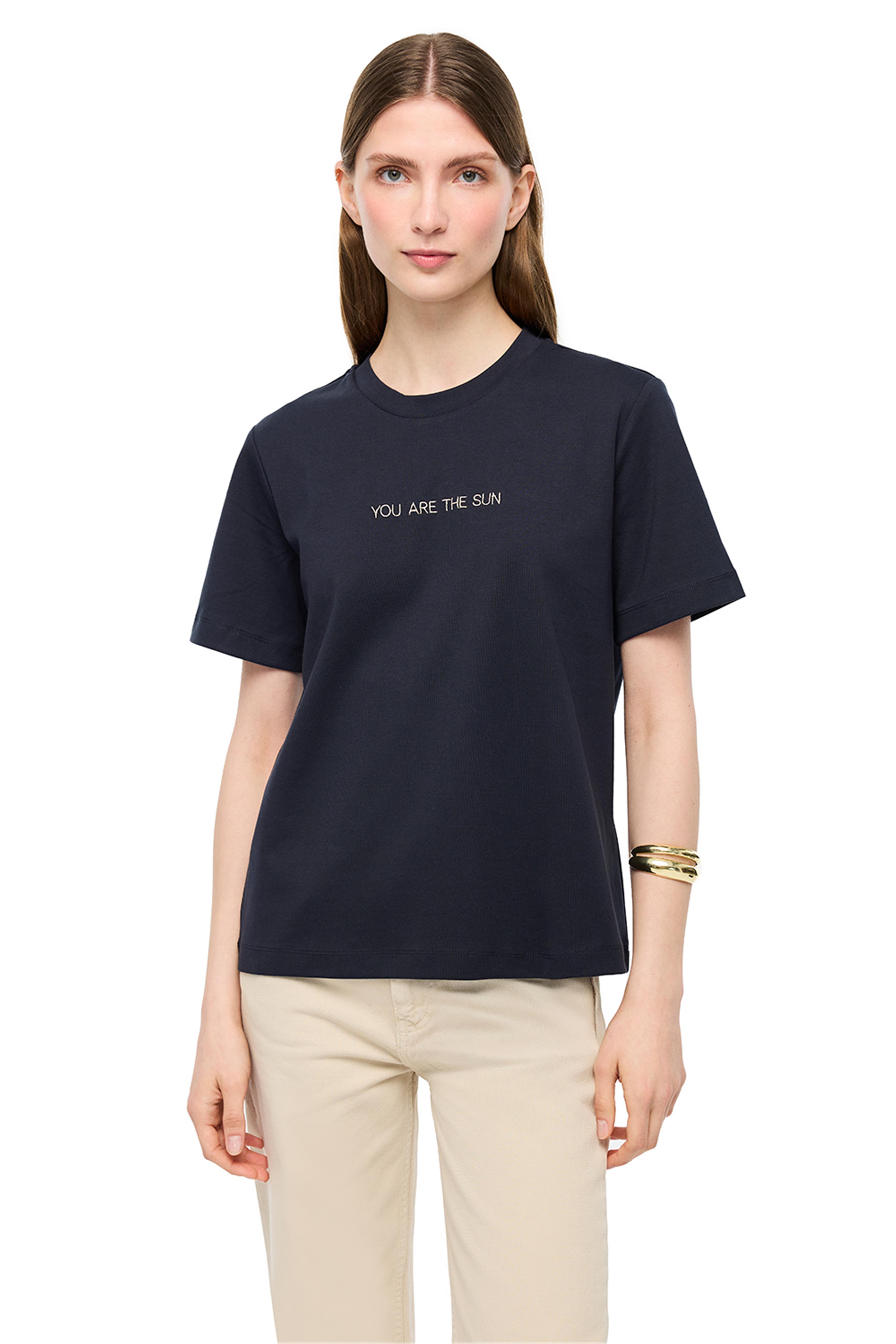 Lacivert %100 Pamuk Rahat Kalıp Bisiklet Yaka Tişört