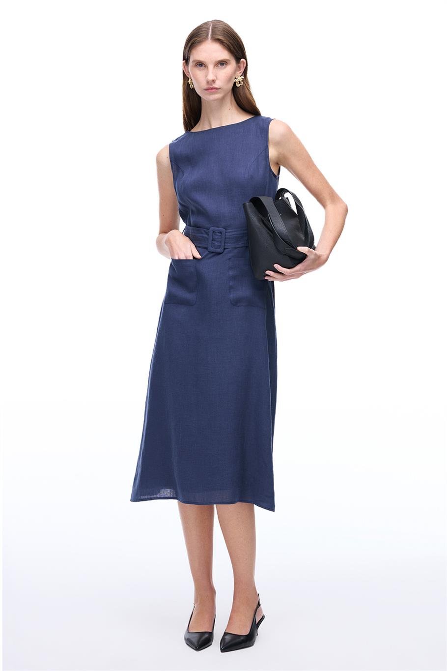 Lacivert Akars Regular Fit Midi Boy Elbise