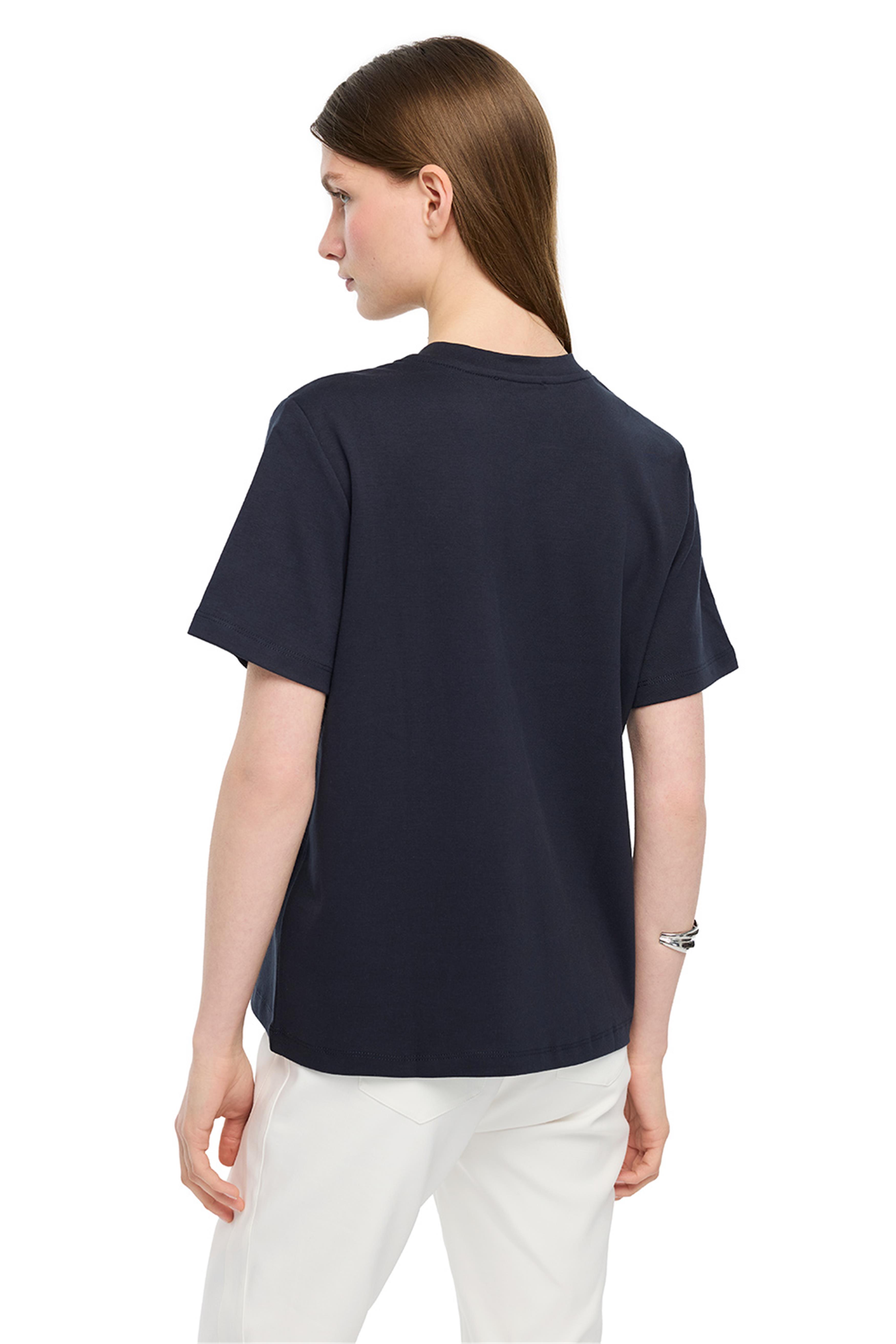 Lacivert Çizgili Bisiklet Yaka Pamuklu Tişört