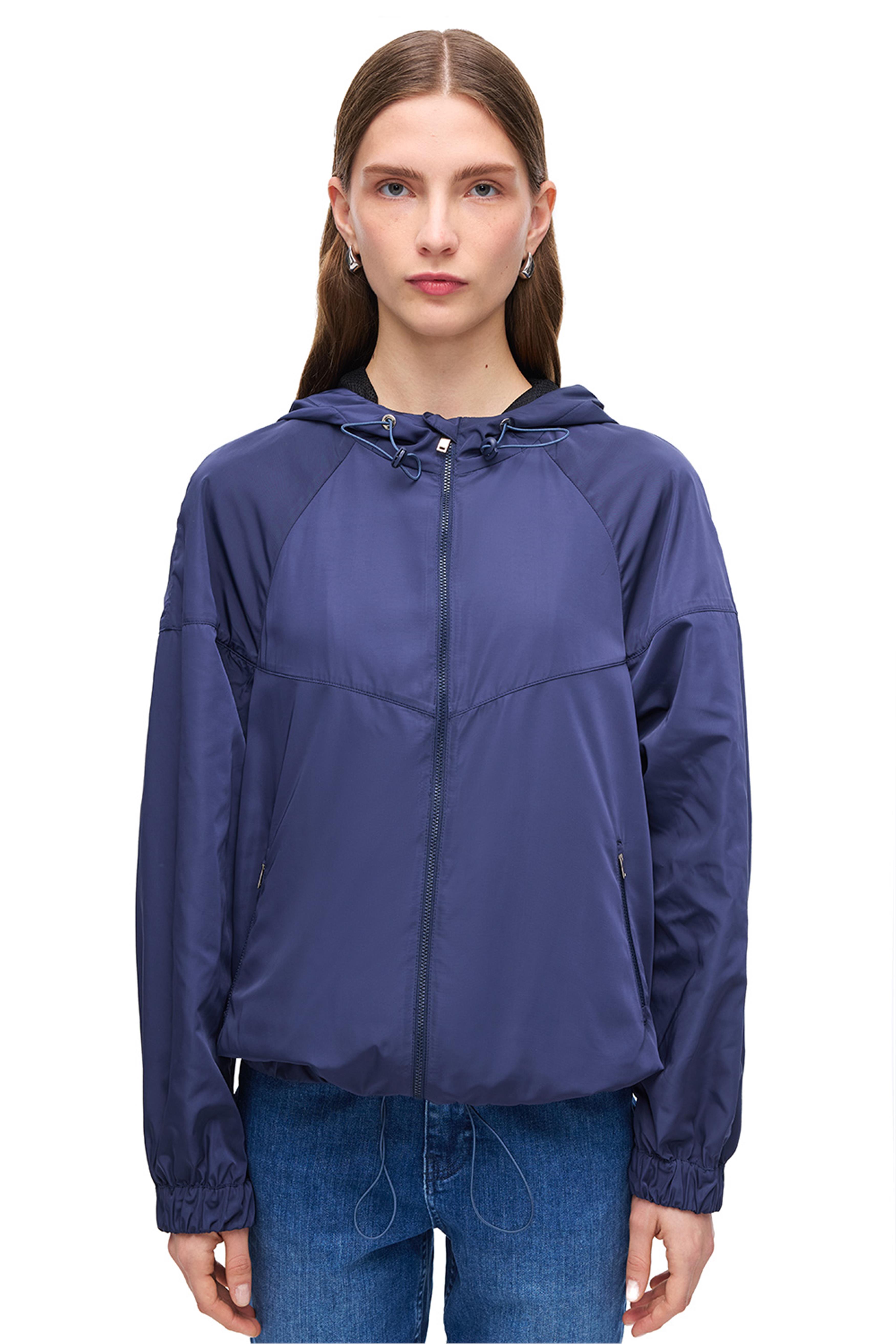 Lacivert Dik Yaka Fermuarlı Rahat Kalıp Mont