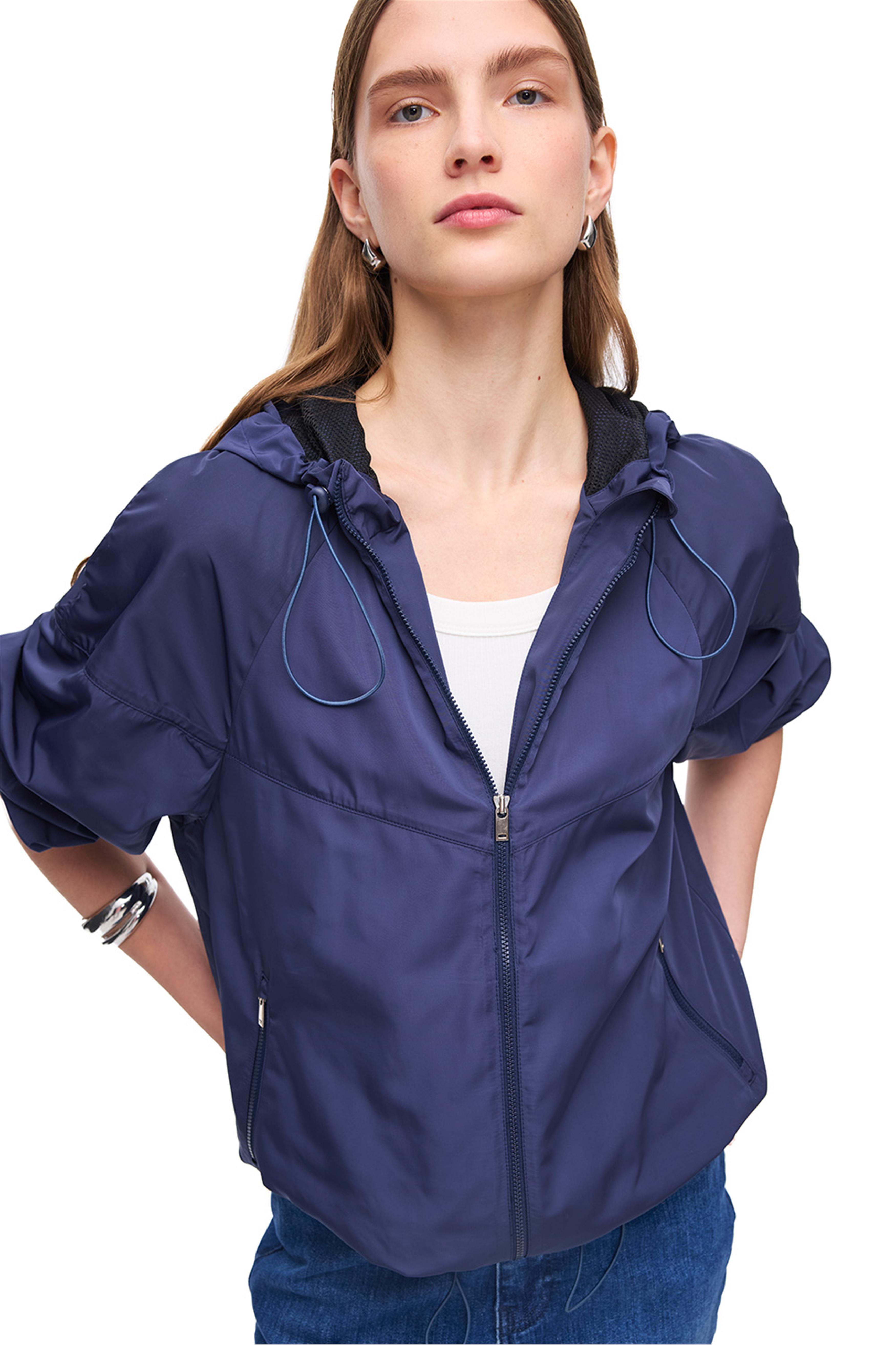 Lacivert Dik Yaka Fermuarlı Rahat Kalıp Mont