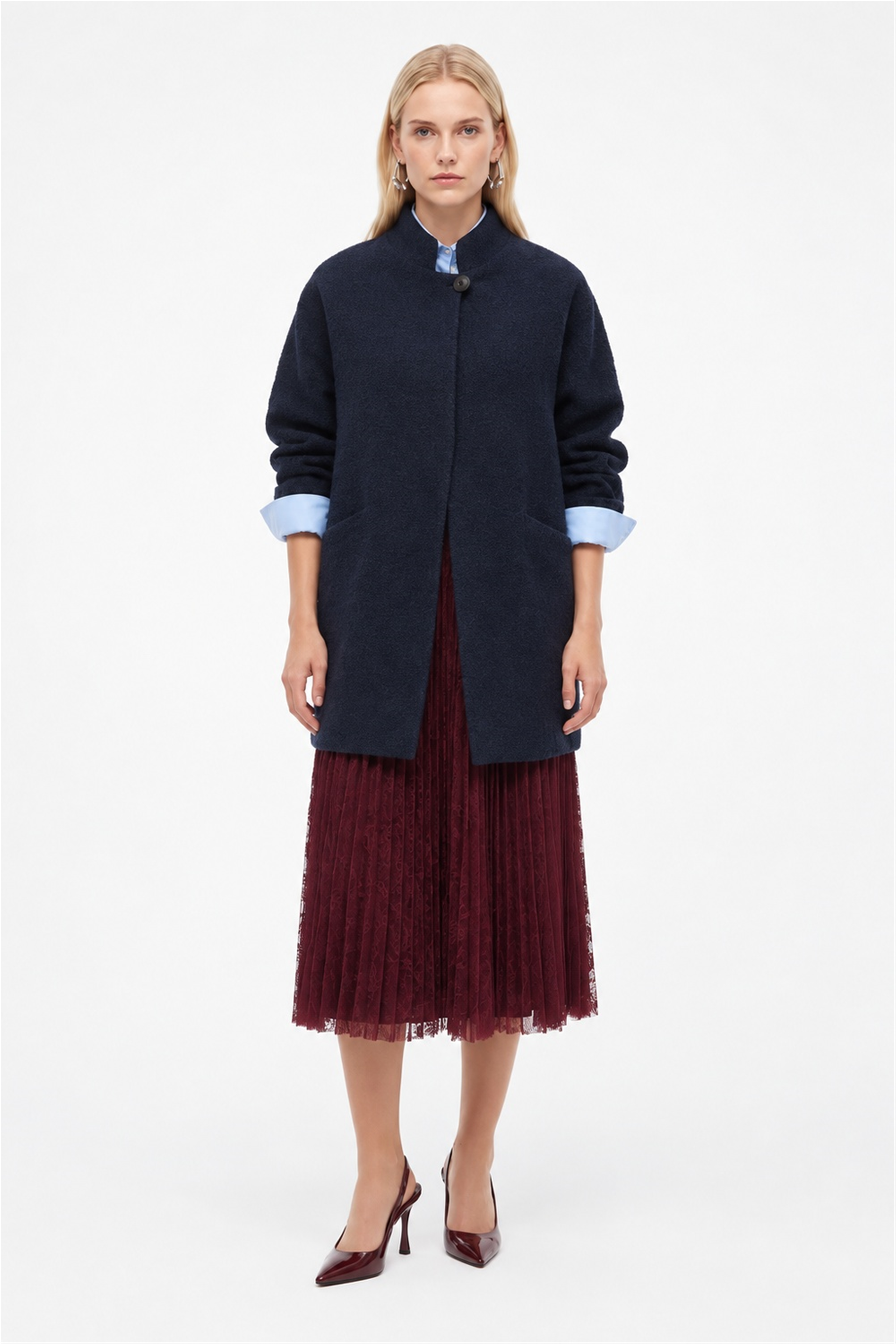 Lacivert Dik Yaka Oversize Kaban