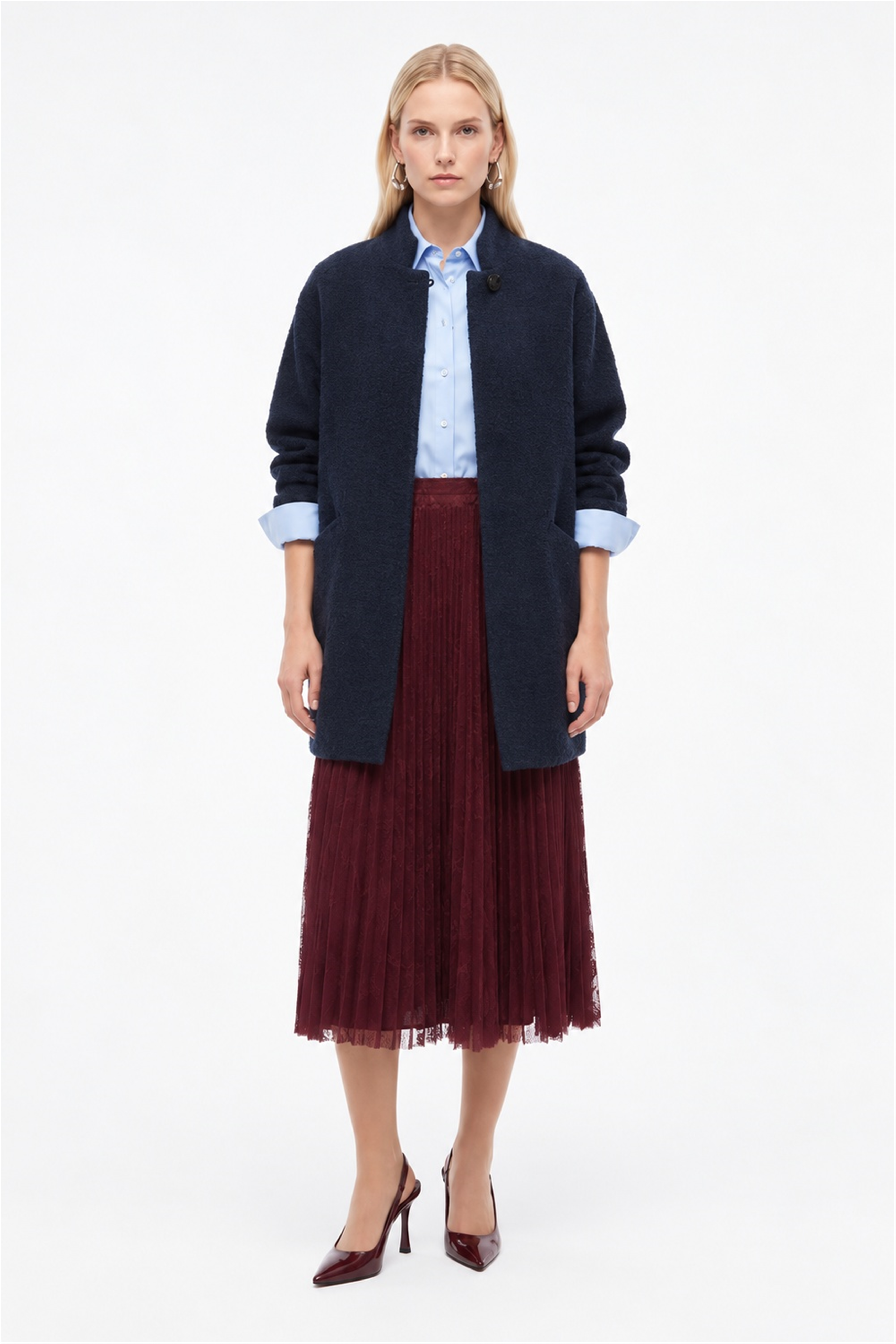 Lacivert Dik Yaka Oversize Kaban