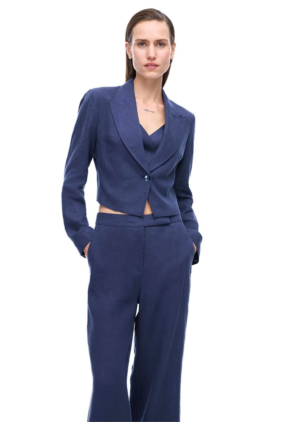 Lacivert Keten Kısa Ceket