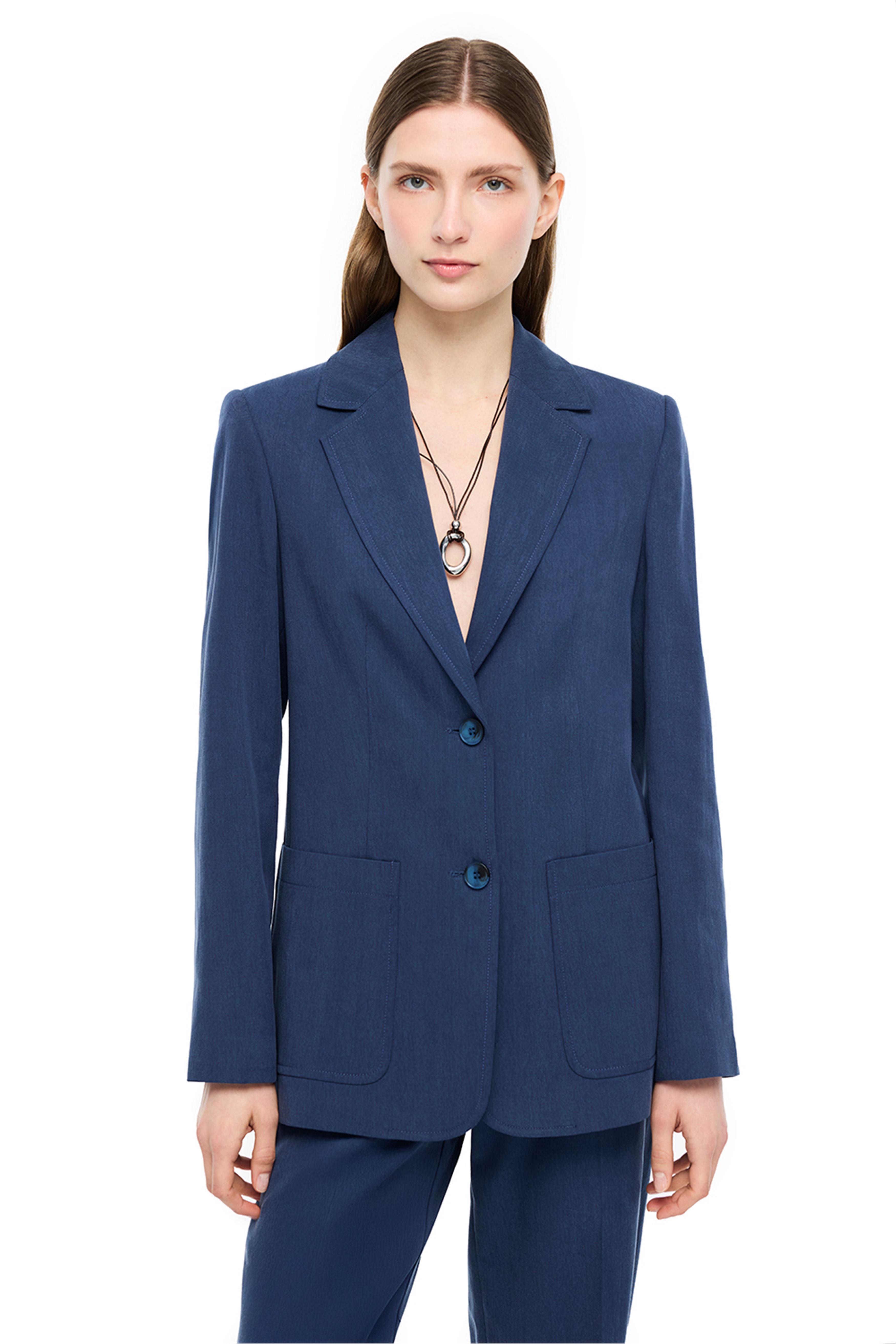 Lacivert Lyocell (TENCEL™) Cep Detaylı Klasik Ceket