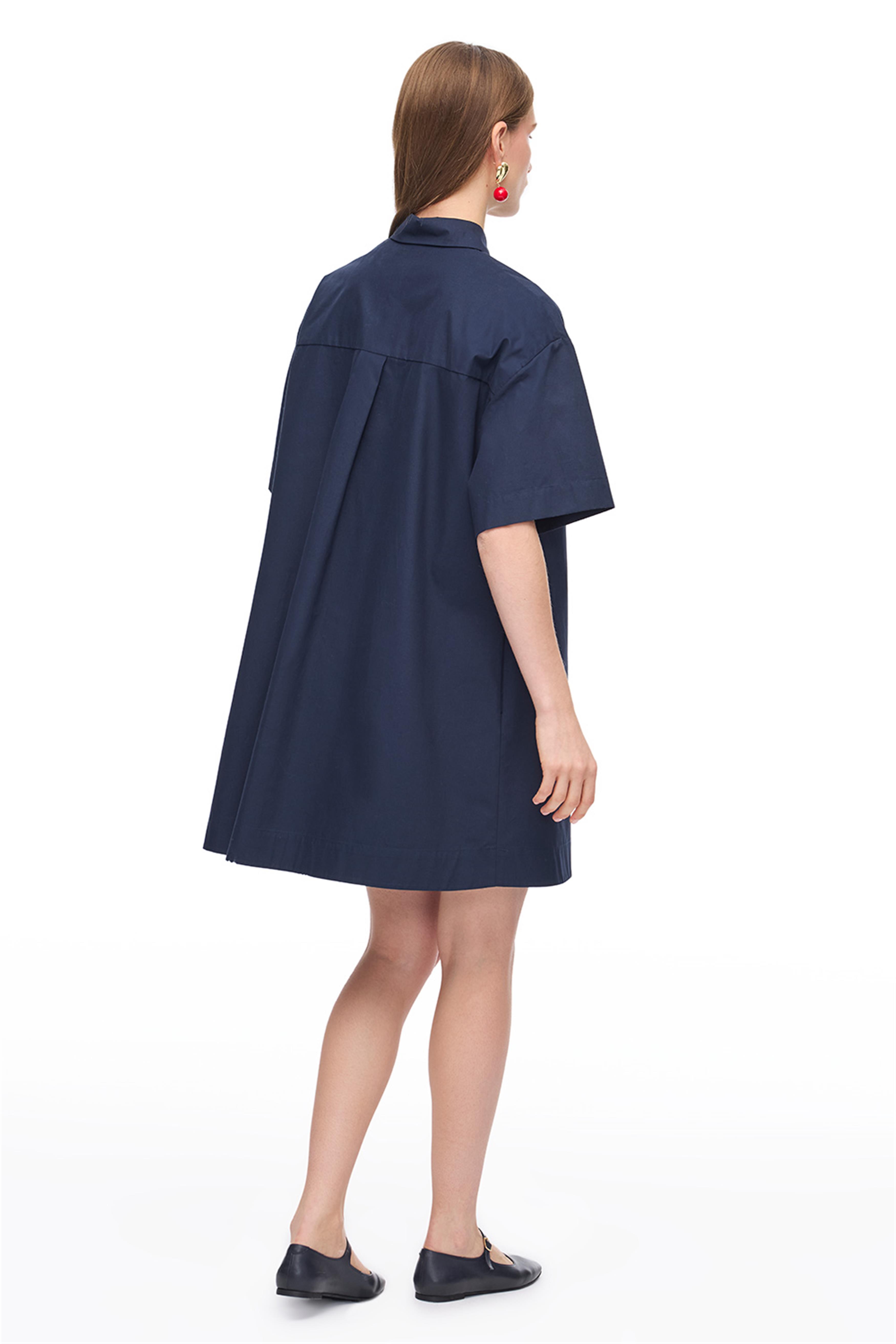 Lacivert Mini GömlekPamuklu Elbise