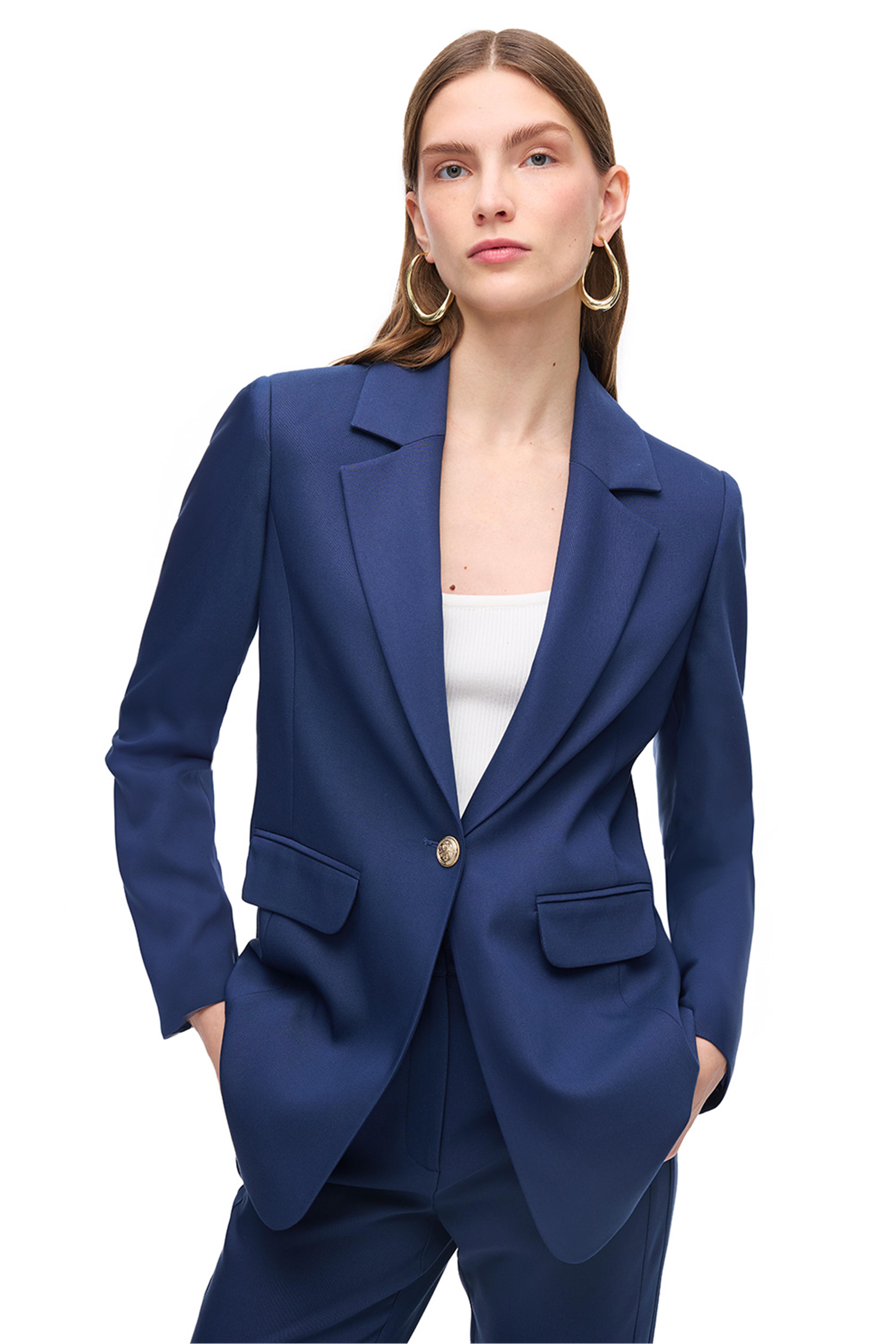 Lacivert Uzun Kollu Düğme Detaylı Ceket