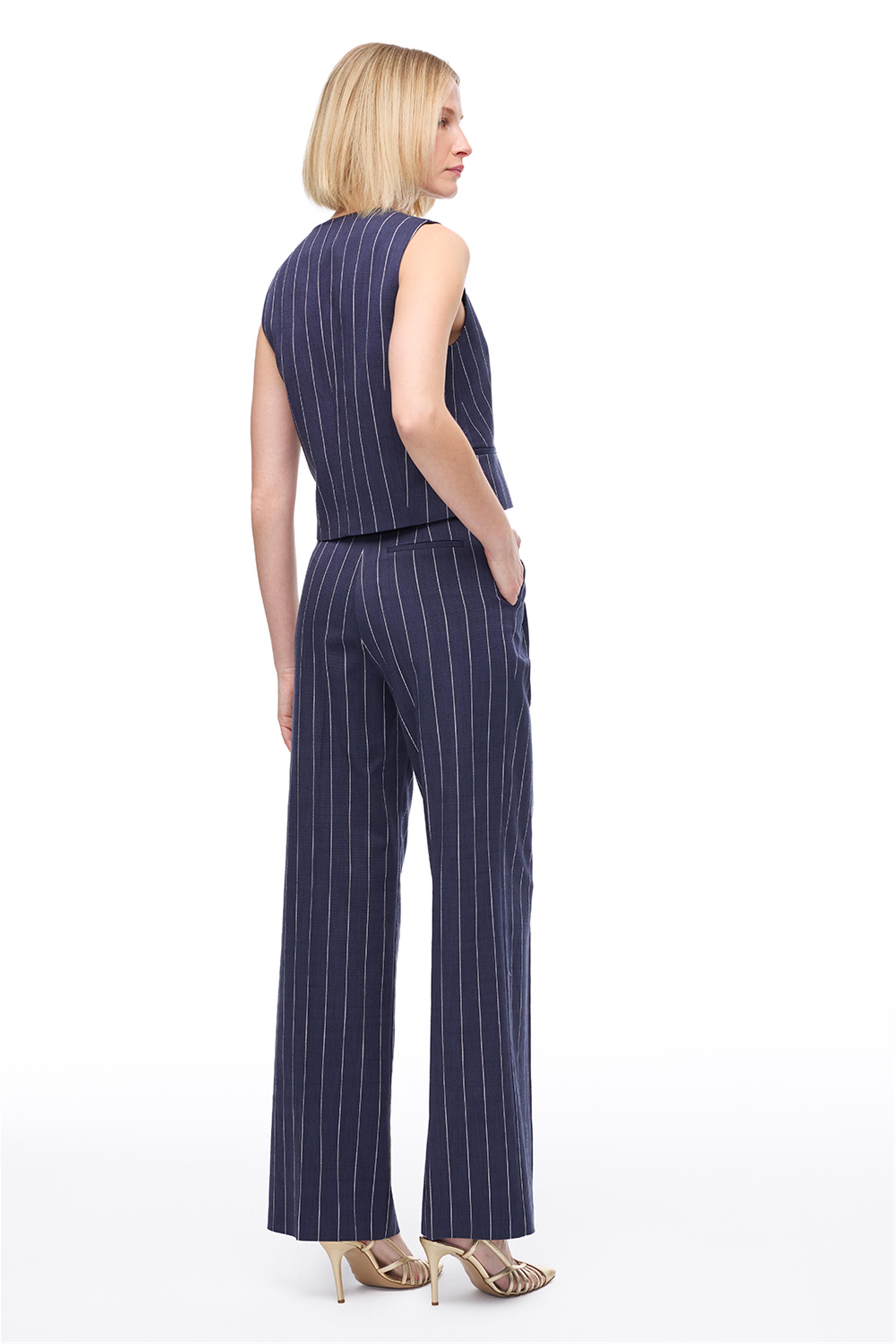 Lacivert Yüksek Bel Çizgili Palazzo Pantolon