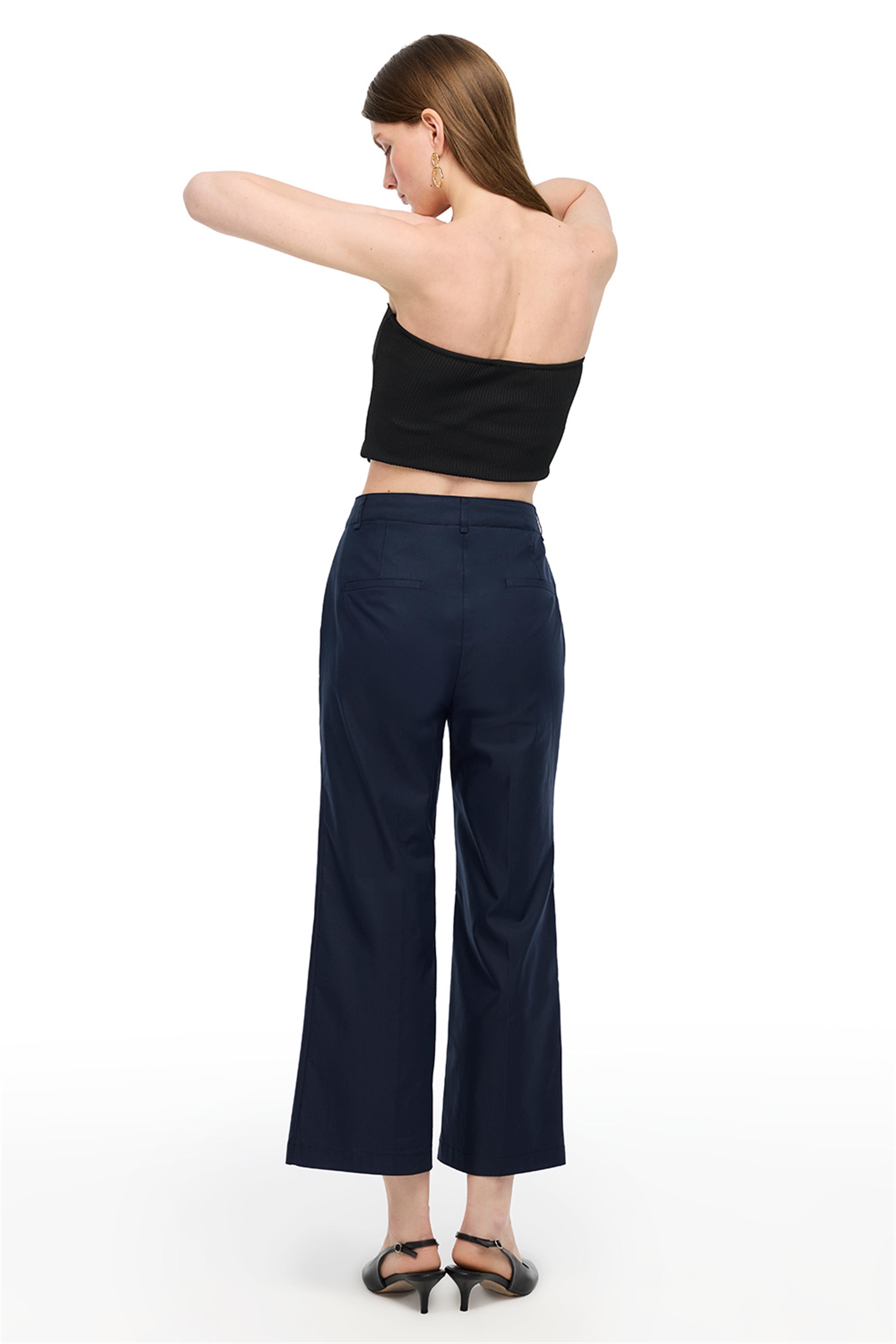 Lacivert Yüksek Bel Geniş Paça Pantolon