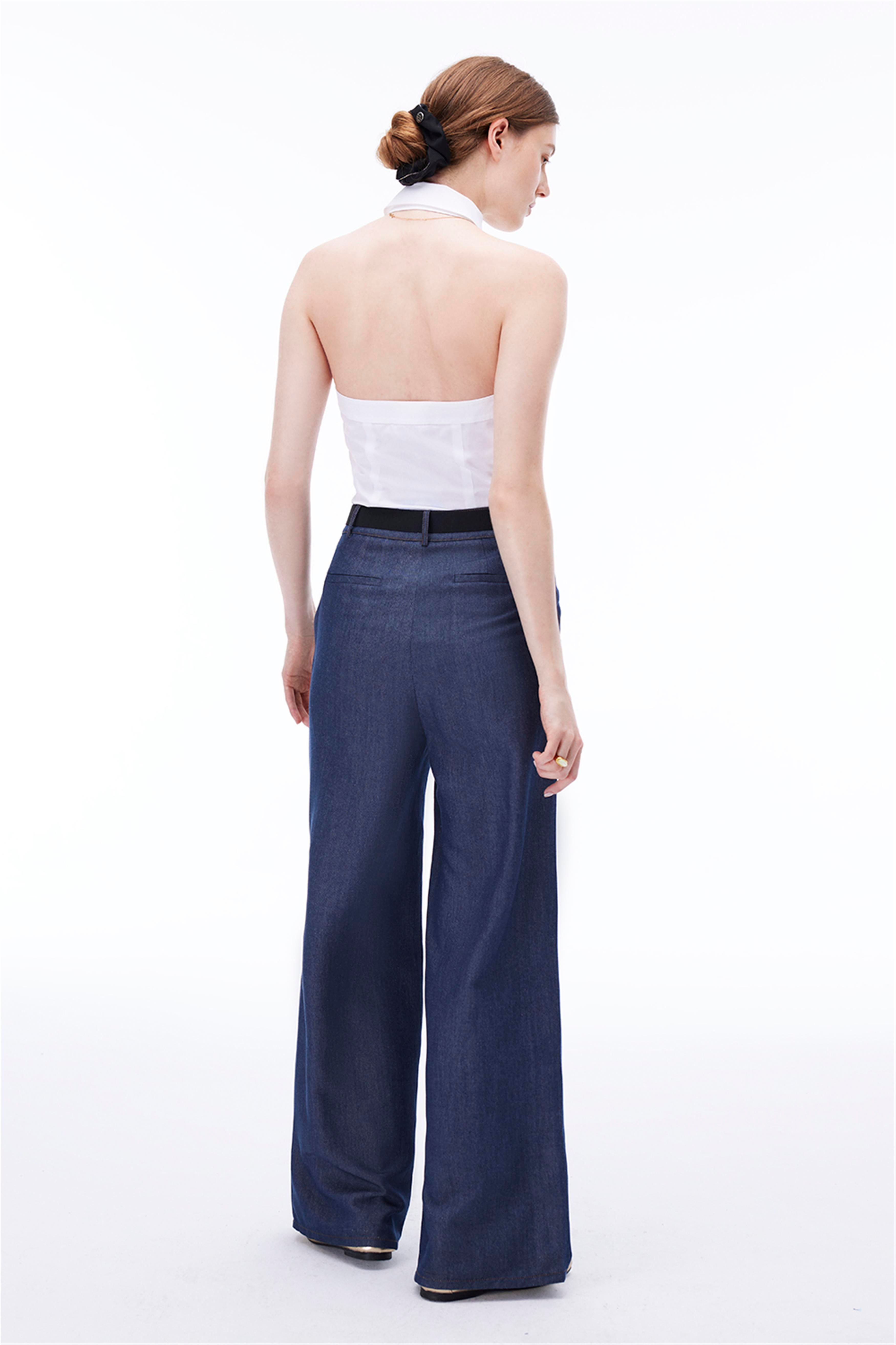 Latibule Regular Fit Bilek Boy Boru Paça İndigo Renk Kadın Pantolon