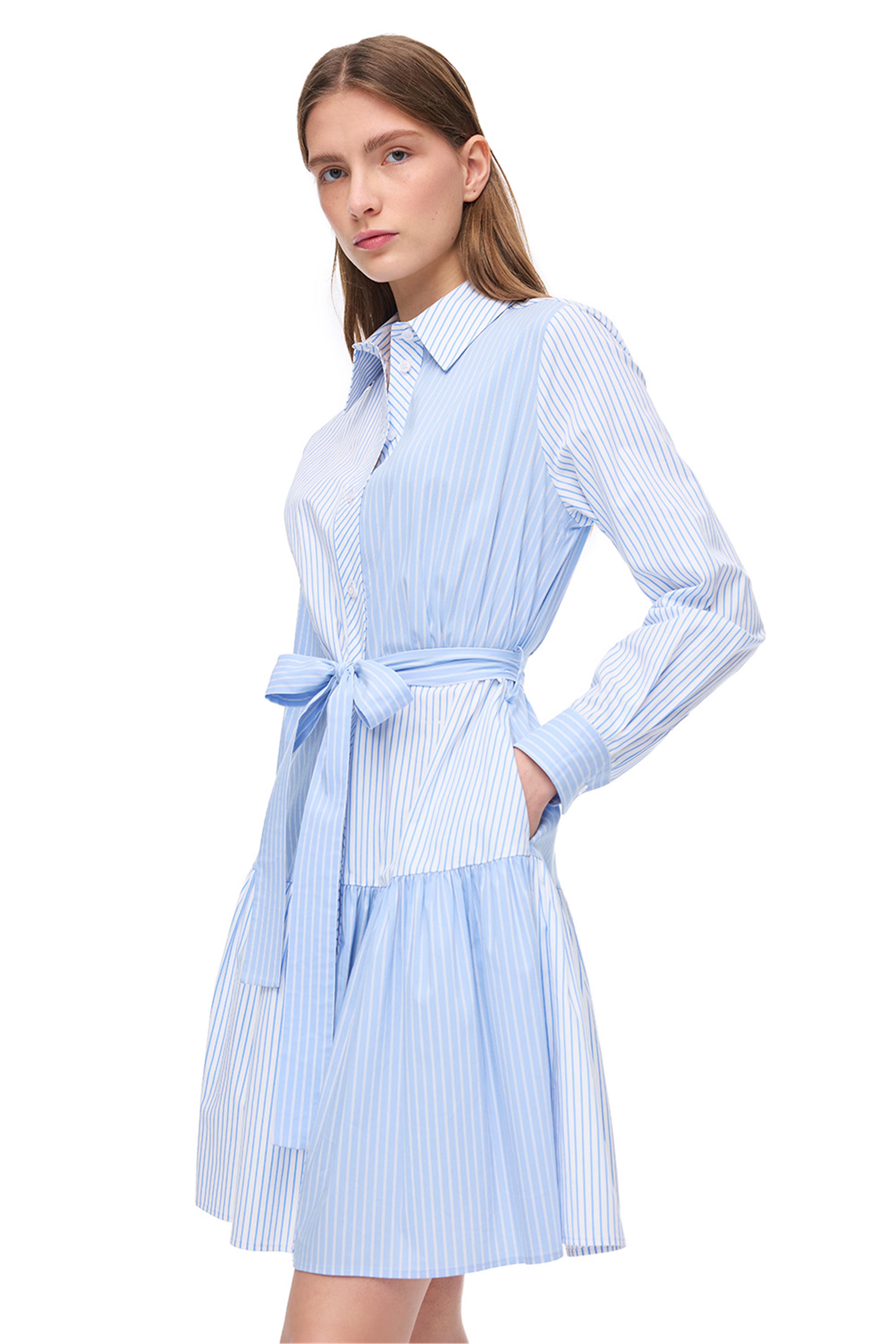 Mavi Beyaz Bowens Regular Fit Çizgili Mini Boy Elbise