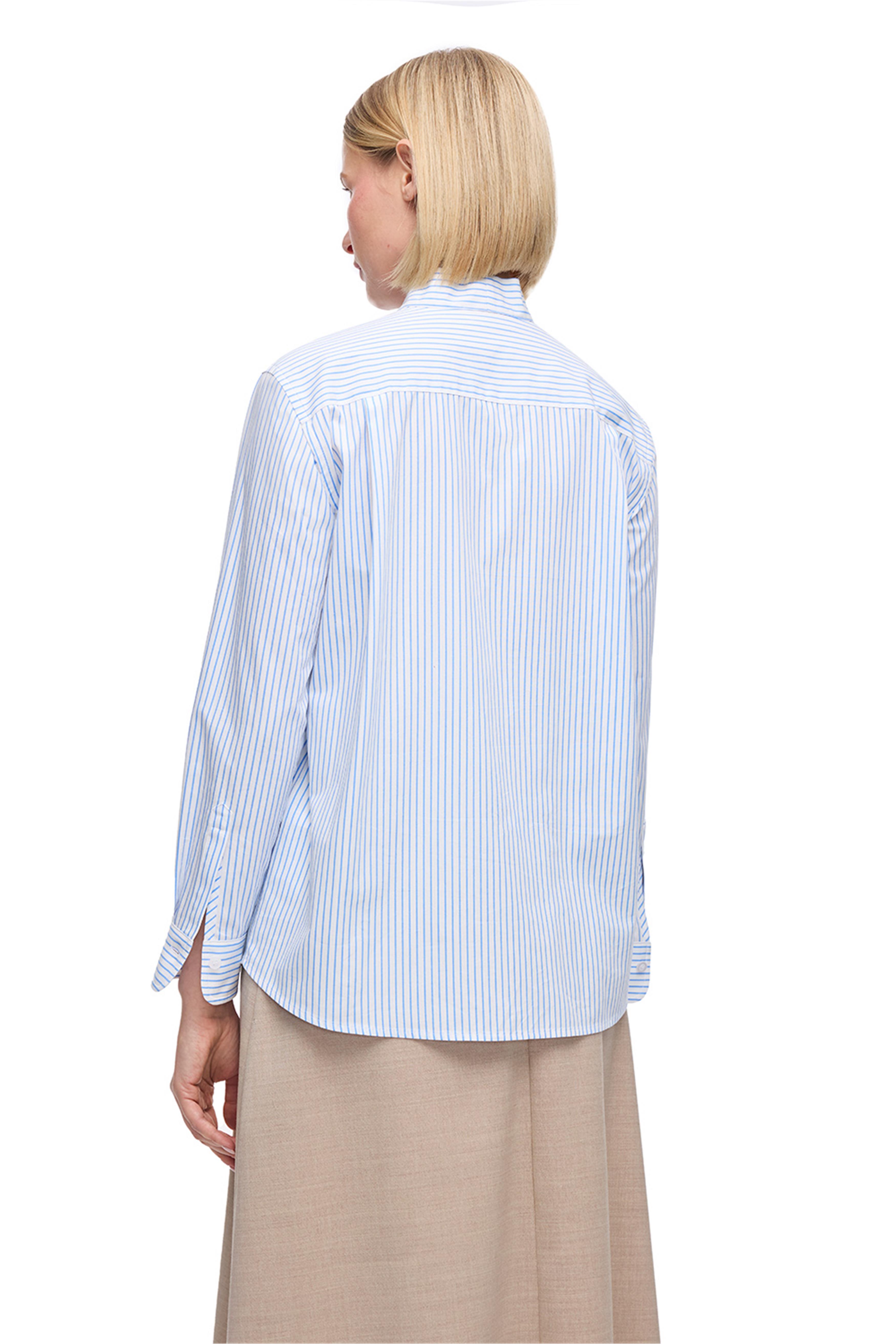 Mavi Beyaz Çizgili Düşük Kollu Pamuklu Gömlek