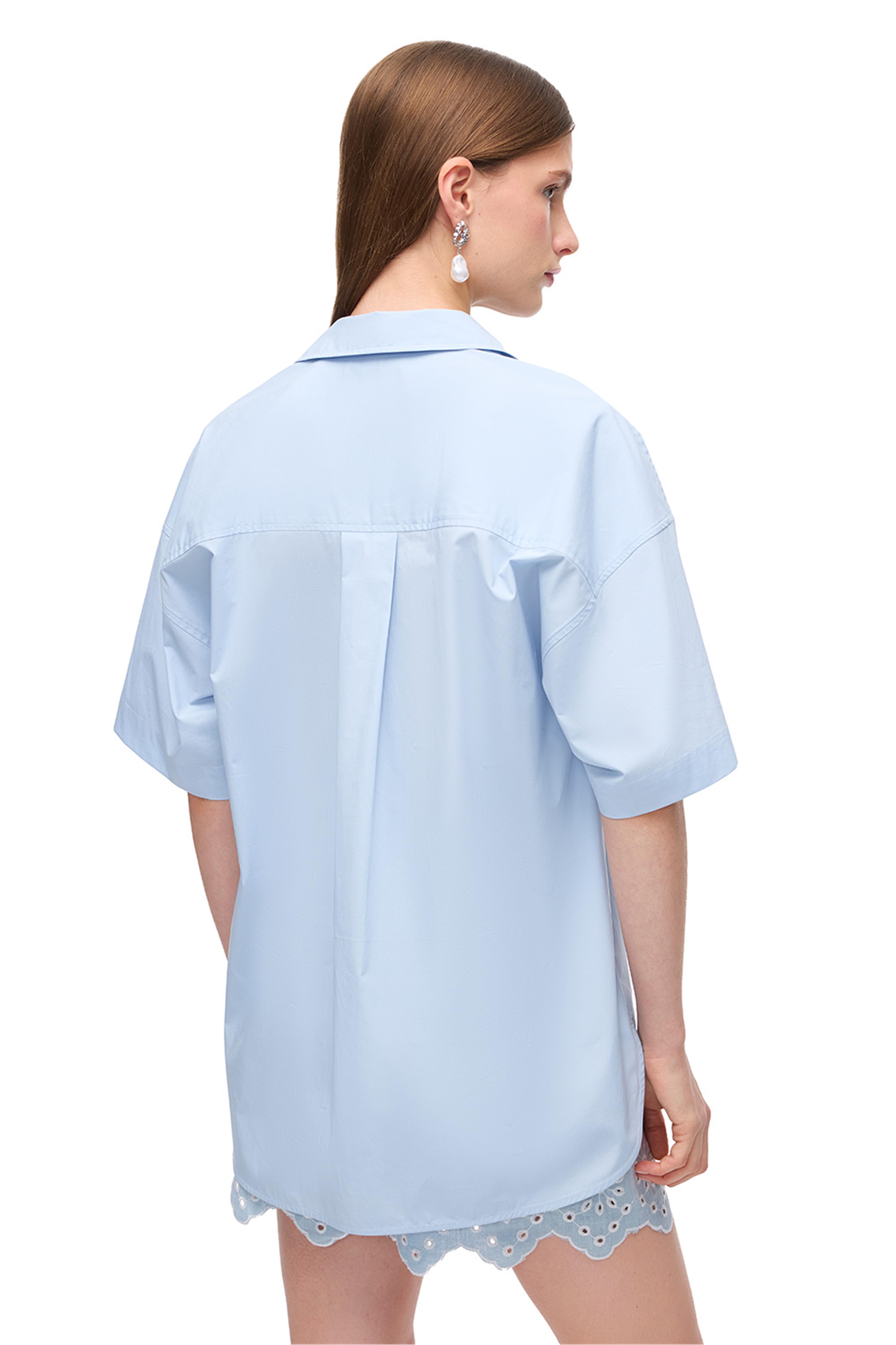 Mavi V Yaka Pamuklu Bluz