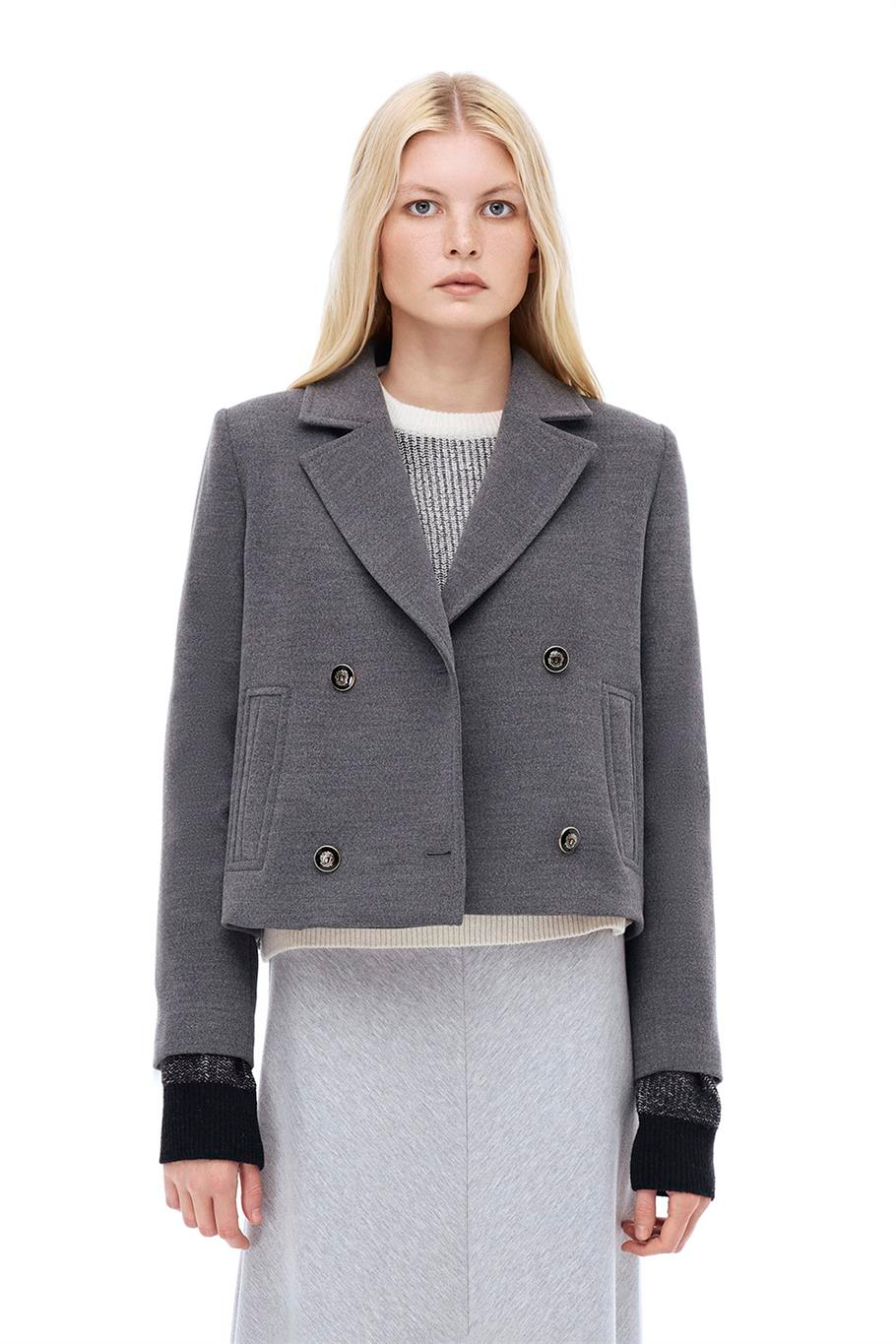 Mona Regular Fit Kısa Boy Takma Kol Erkek Yaka Antrasit Kaban