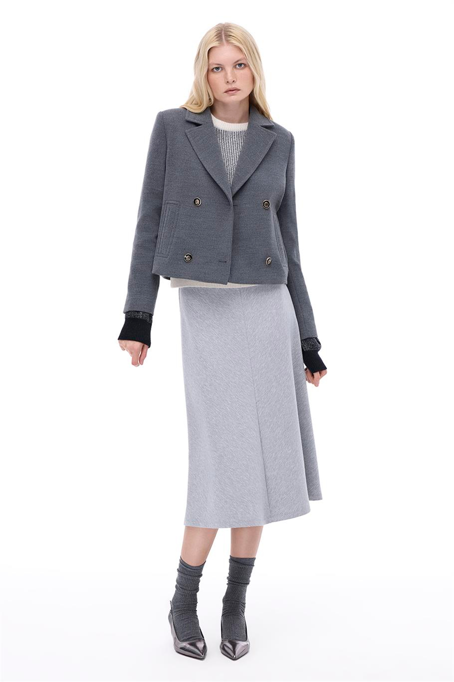 Mona Regular Fit Kısa Boy Takma Kol Erkek Yaka Antrasit Kaban