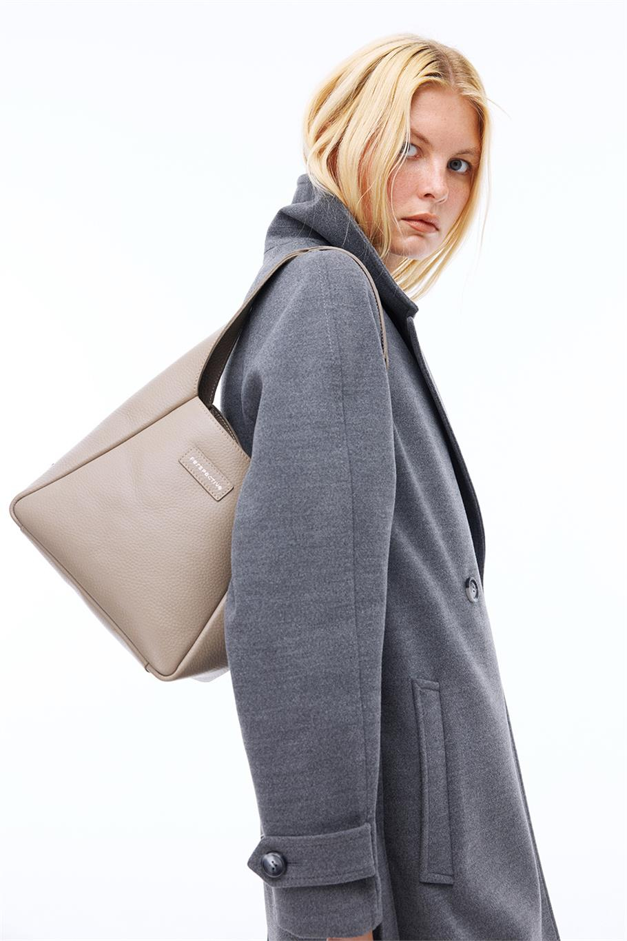 Mona Regular Fit Midi Boy Takma Kol Erkek Yaka Antrasit Renk Kadın Kaban