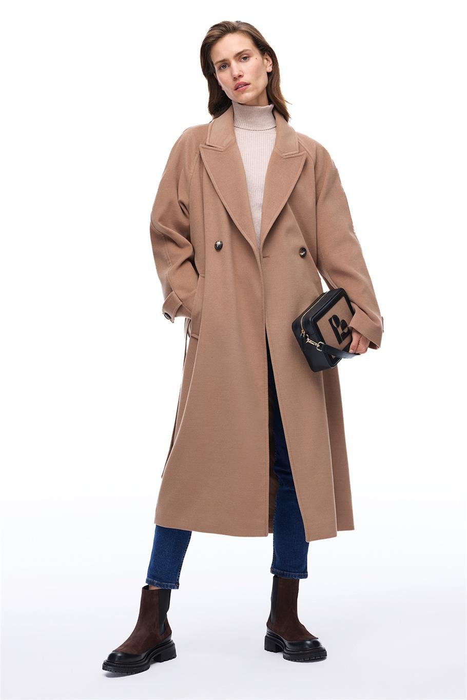 Mona Regular Fit Midi Boy Takma Kol Erkek Yaka Devetuyu Kaban