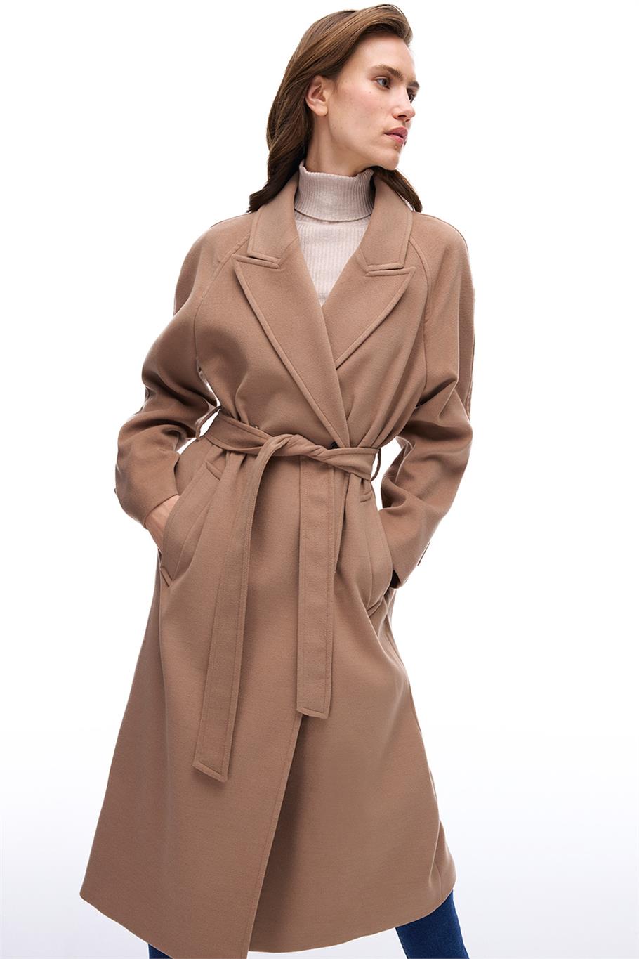 Mona Regular Fit Midi Boy Takma Kol Erkek Yaka Devetuyu Kaban