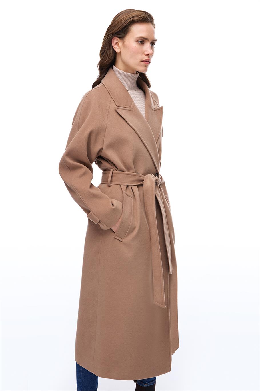 Mona Regular Fit Midi Boy Takma Kol Erkek Yaka Devetuyu Kaban