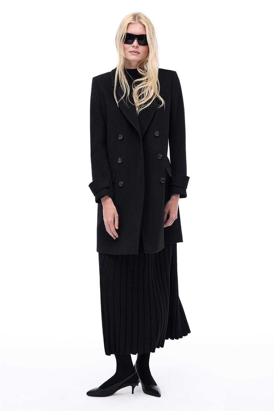 Mona Regular Fit Takma Kol Erkek Yaka Siyah Renk Kadın Kaban