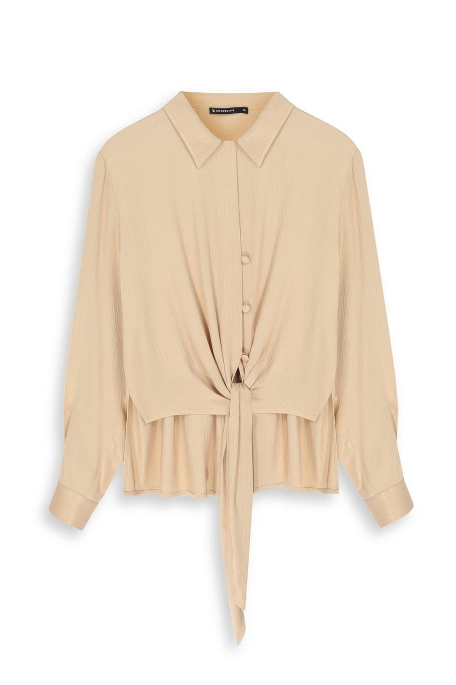 Mudita Regular Fit Standart Boy Takma Kol Gömlek Yaka Acık deve tuyu Gömlek